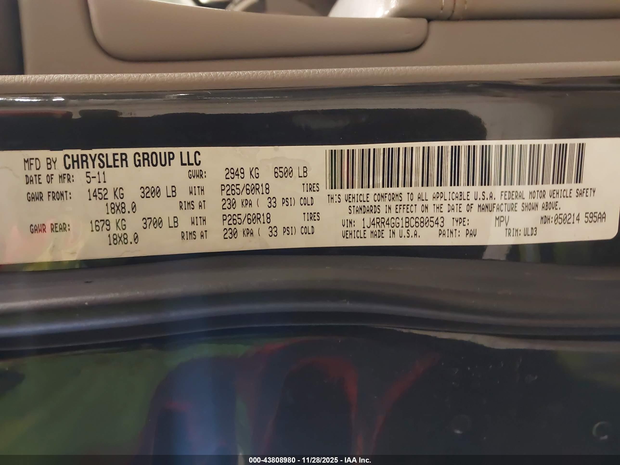 2011 Jeep Grand Cherokee Laredo Black vin: 1J4RR4GG1BC680543