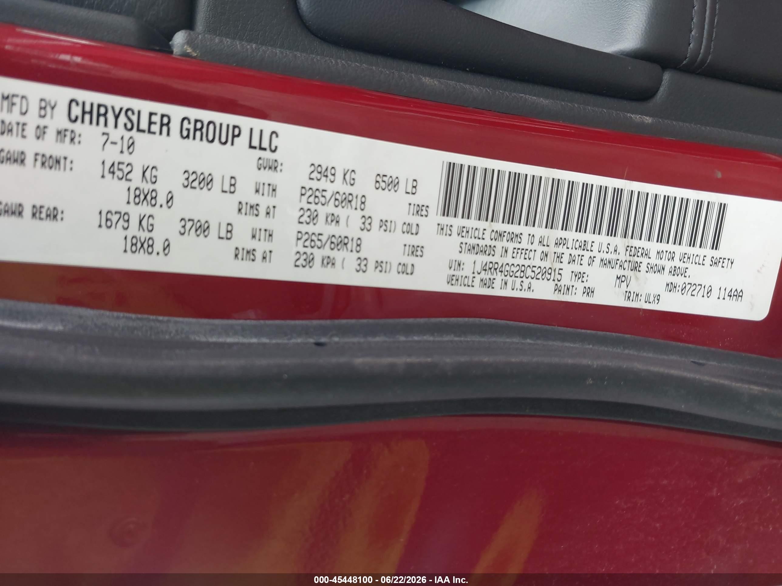 2011 Jeep Grand Cherokee Laredo Red vin: 1J4RR4GG2BC520915