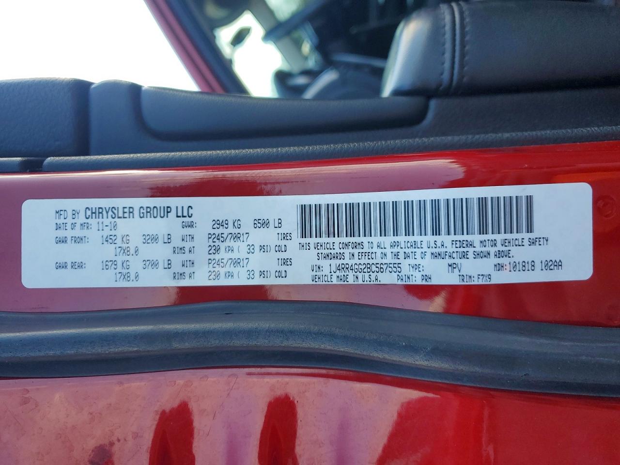 2011 Jeep Grandcherokee Red vin: 1J4RR4GG2BC567555