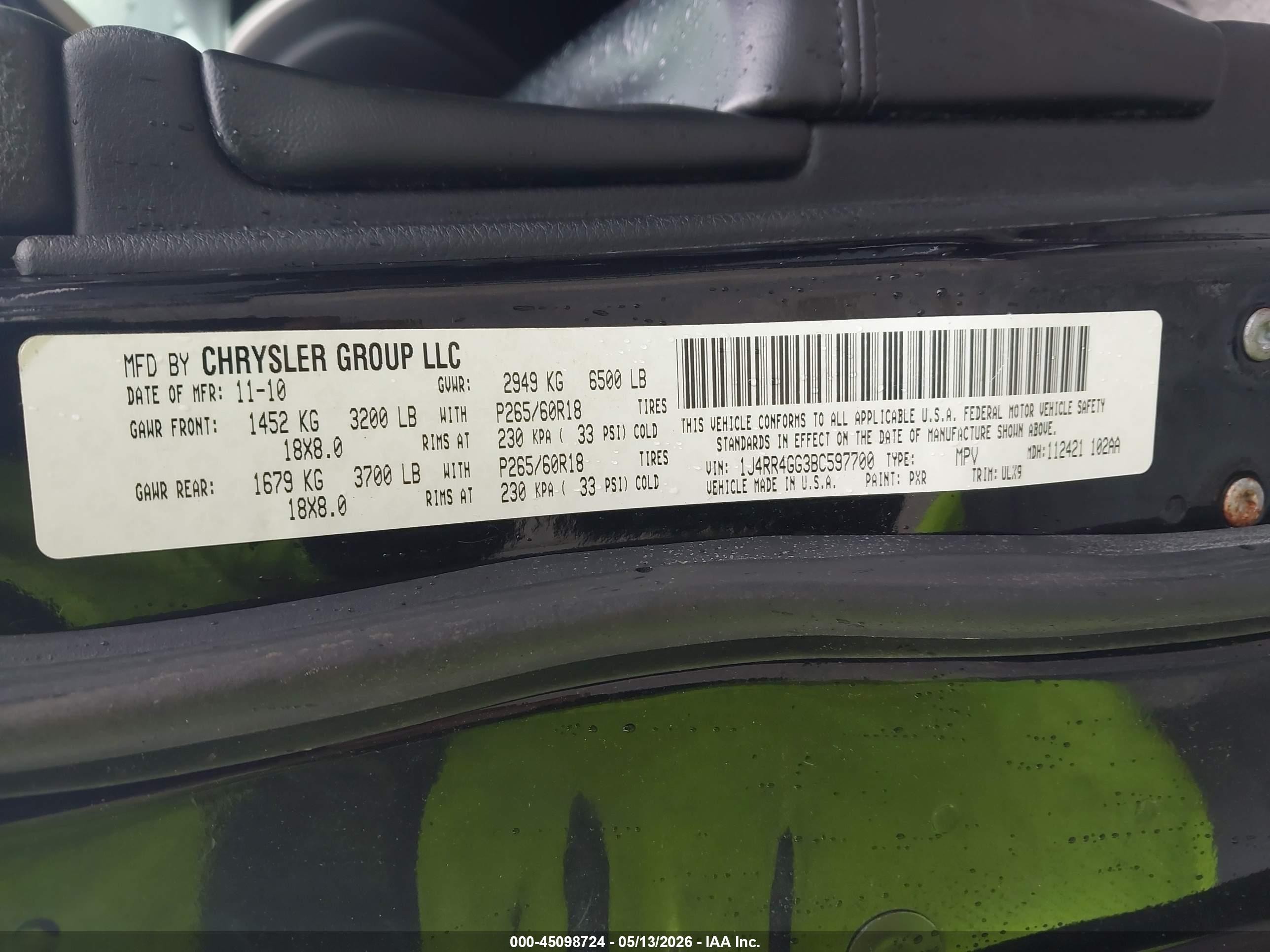 2011 Jeep Grand Cherokee Laredo Черный vin: 1J4RR4GG3BC597700