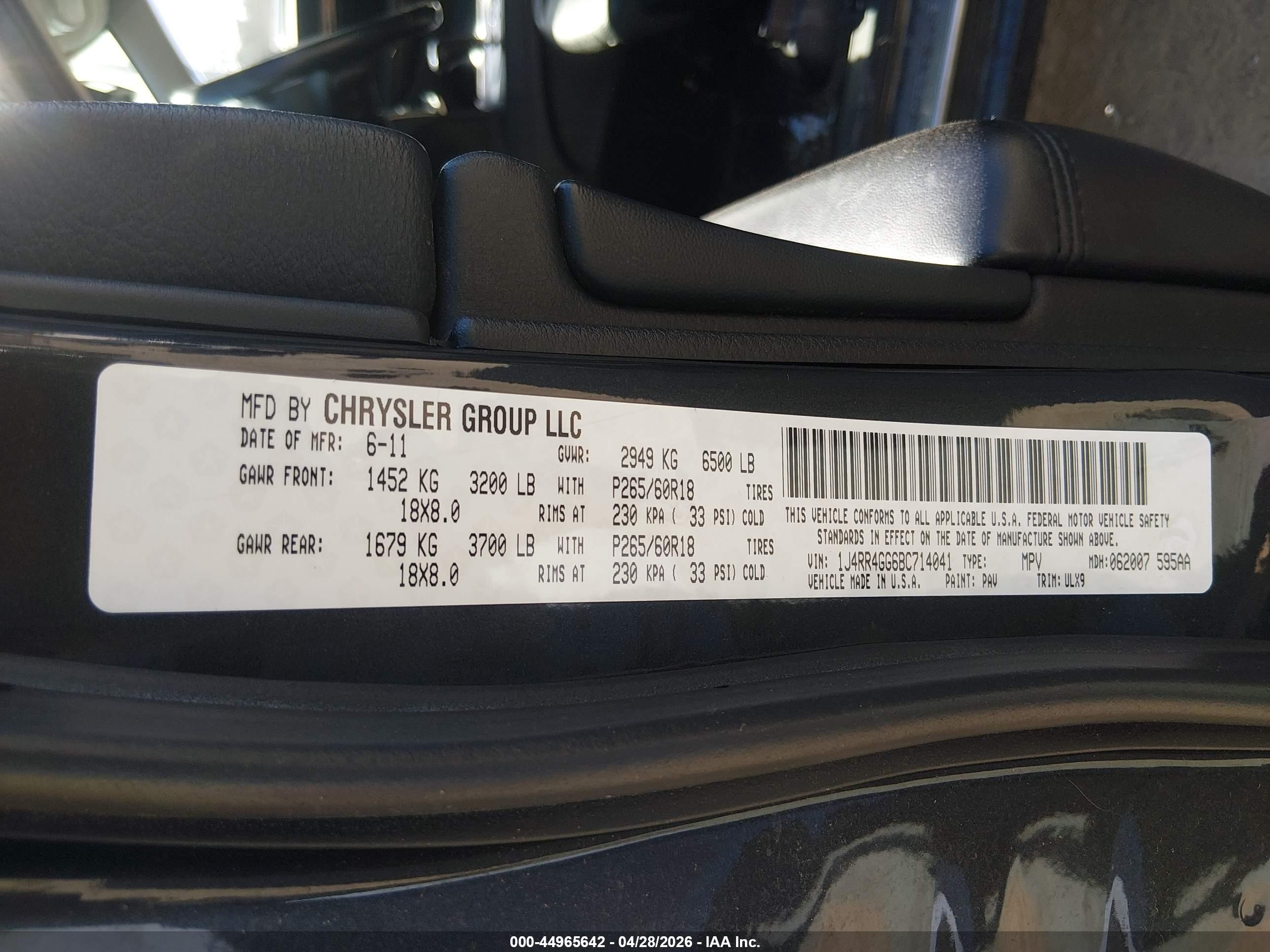 2011 Jeep Grand Cherokee Laredo Черный vin: 1J4RR4GG6BC714041