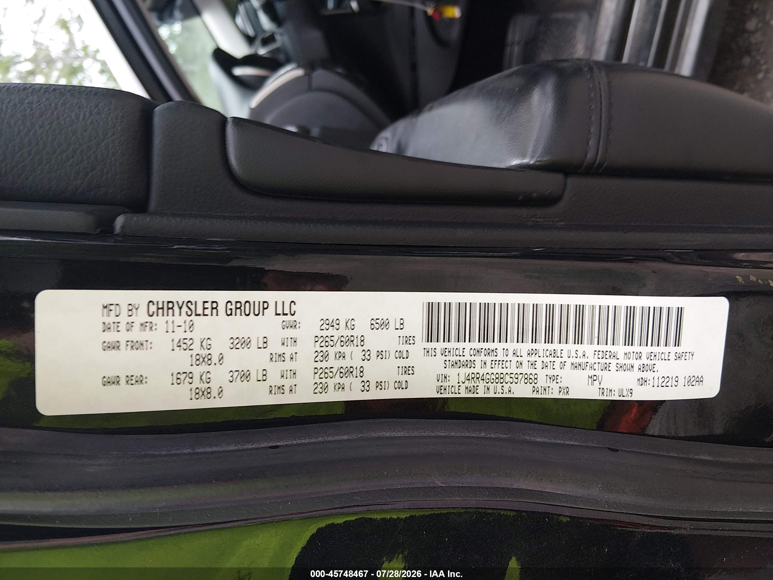 2011 Jeep Grand Cherokee Laredo Black vin: 1J4RR4GG8BC597868