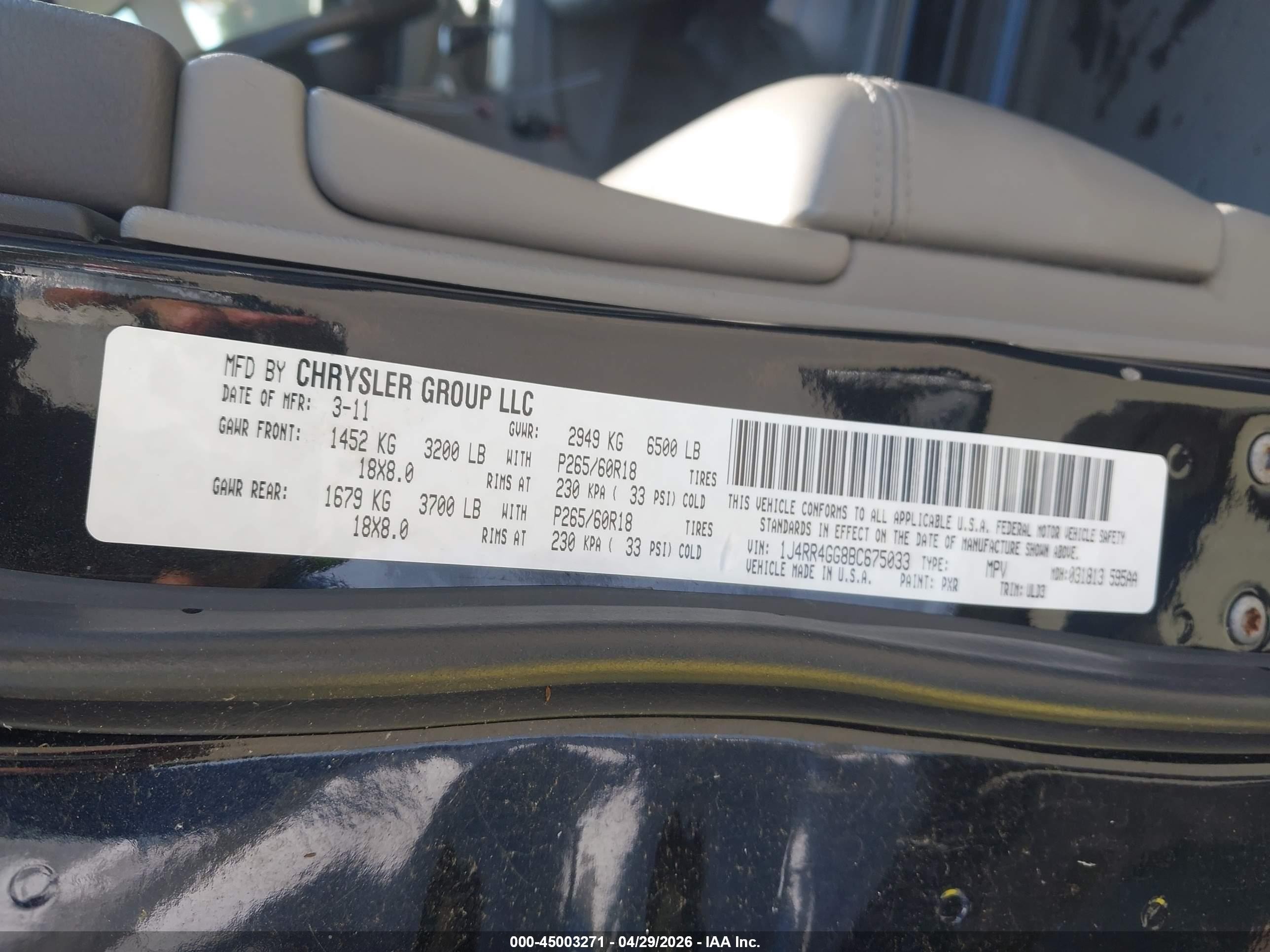 2011 Jeep Grand Cherokee Laredo Black vin: 1J4RR4GG8BC675033