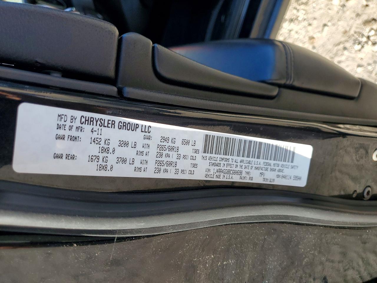 2011 Jeep Grand Cherokee Laredo Black vin: 1J4RR4GG8BC680698