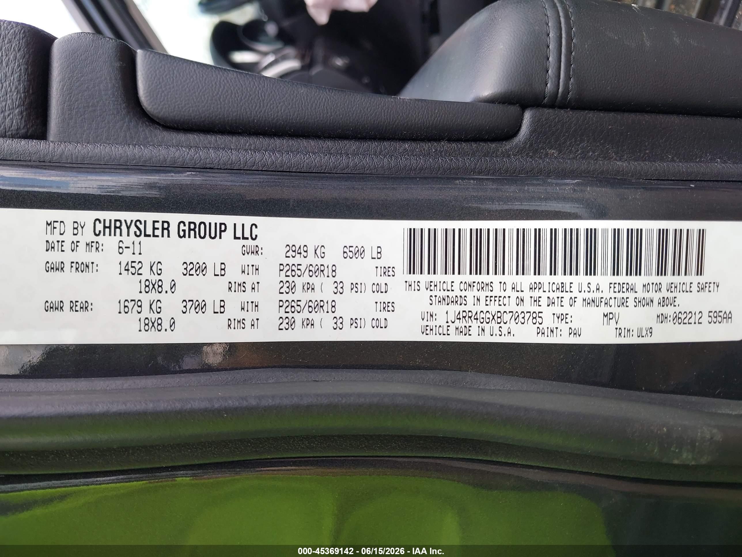 2011 Jeep Grand Cherokee Laredo Black vin: 1J4RR4GGXBC703785