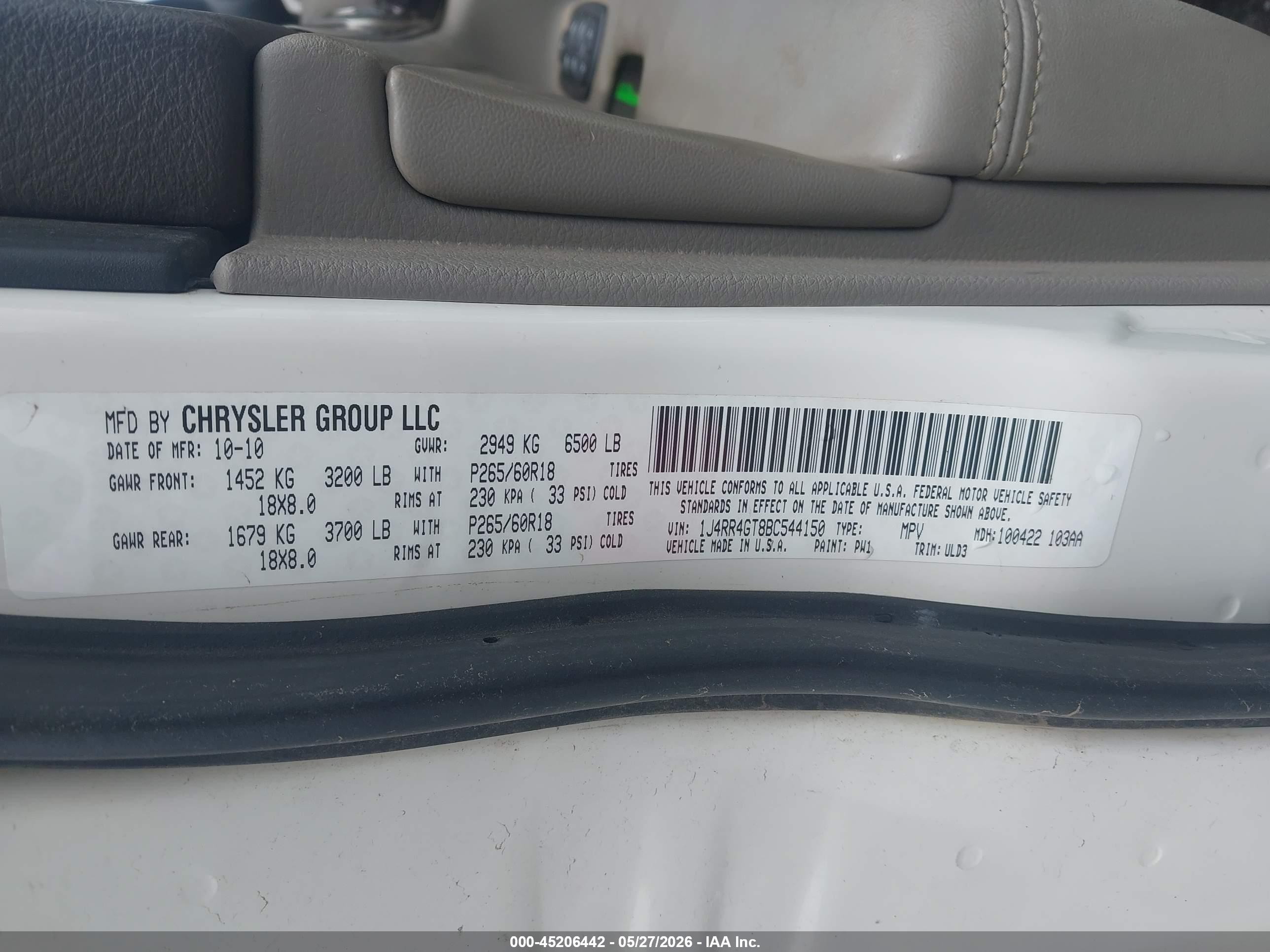 2011 Jeep Grand Cherokee Laredo White vin: 1J4RR4GT8BC544150