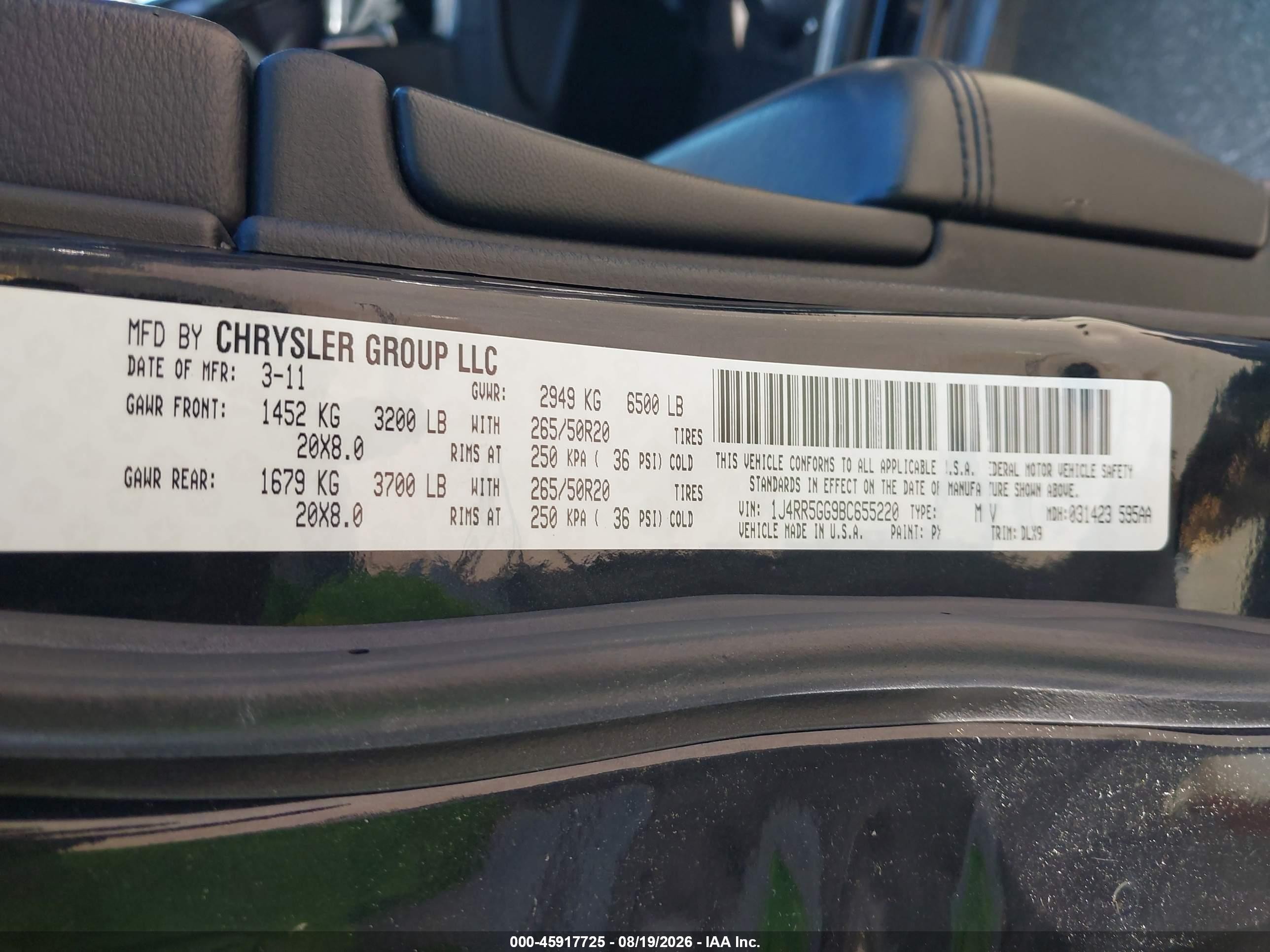 2011 Jeep Grand Cherokee Limited Black vin: 1J4RR5GG9BC655220
