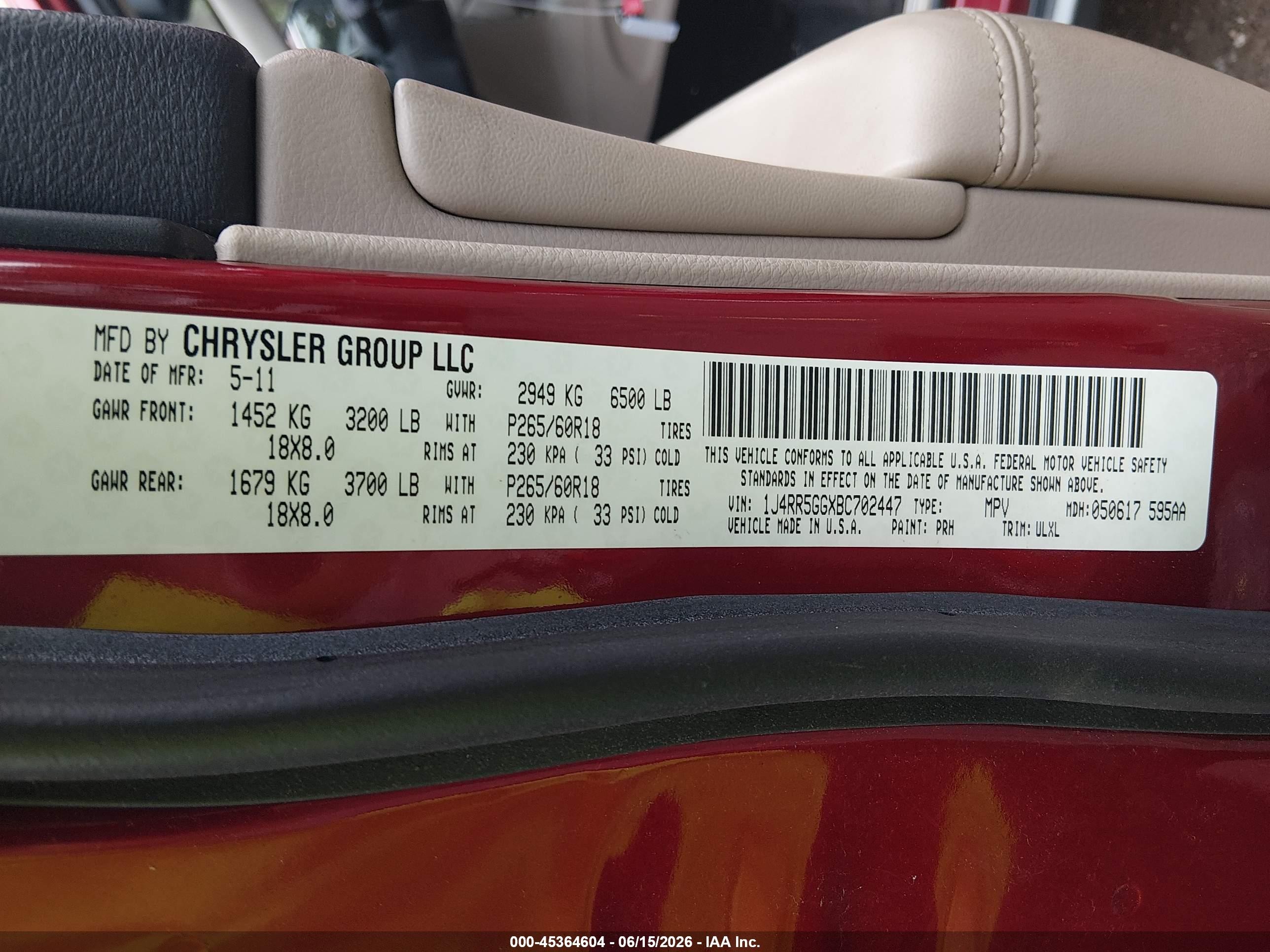 2011 Jeep Grand Cherokee Limited Red vin: 1J4RR5GGXBC702447