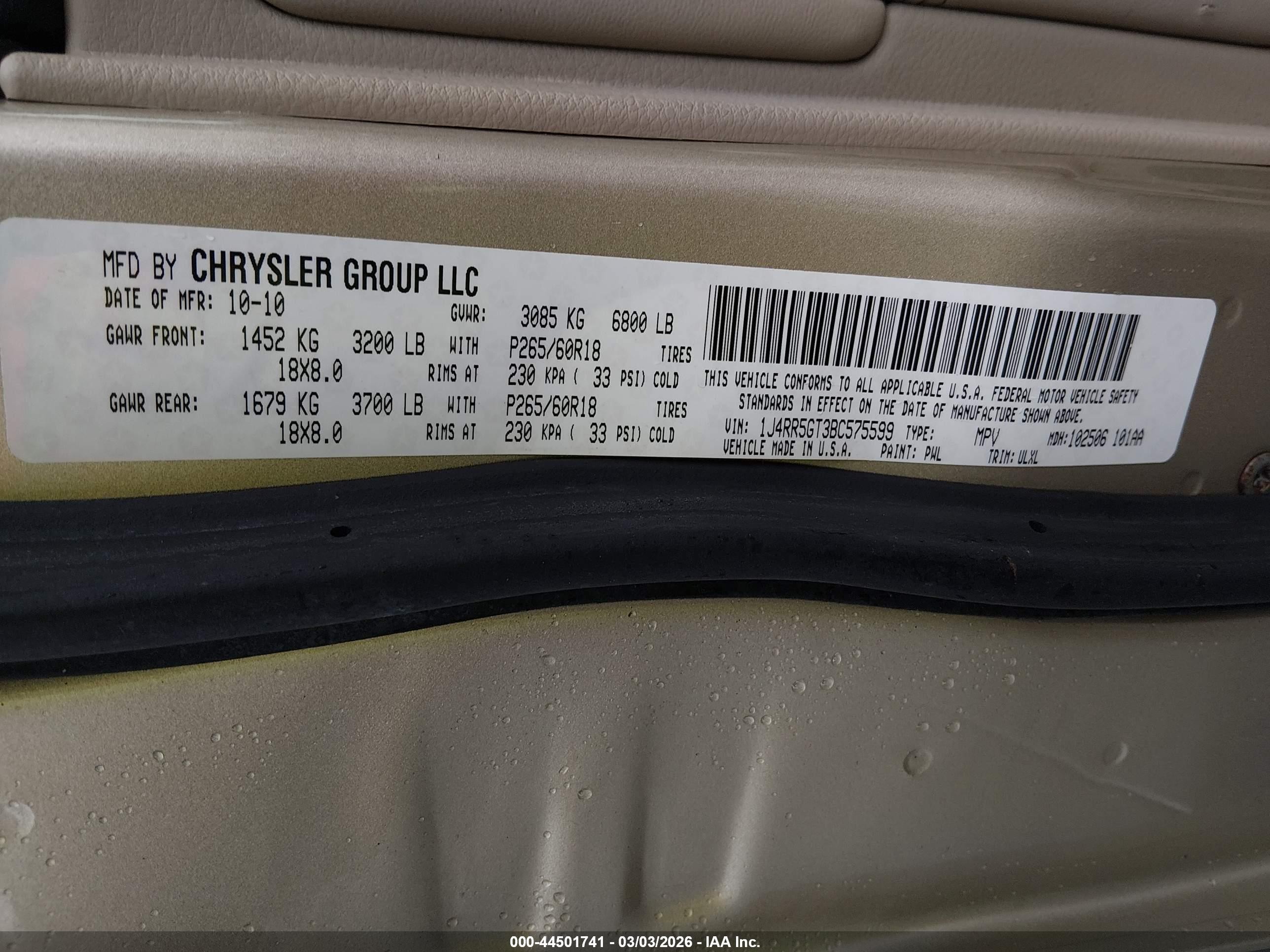 2011 Jeep Grand Cherokee Limited Gold vin: 1J4RR5GT3BC575599