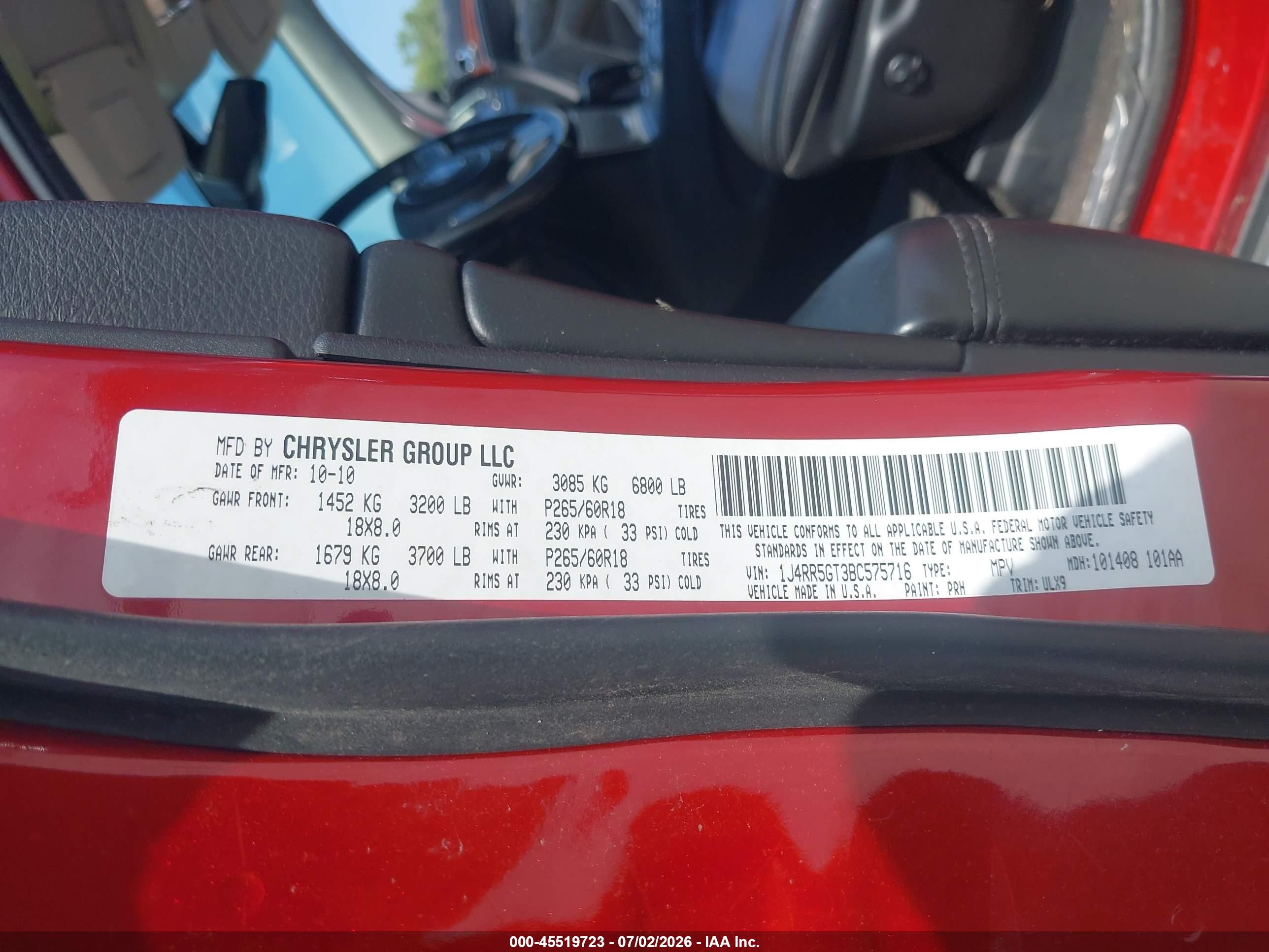 2011 Jeep Grand Cherokee Limited Red vin: 1J4RR5GT3BC575716