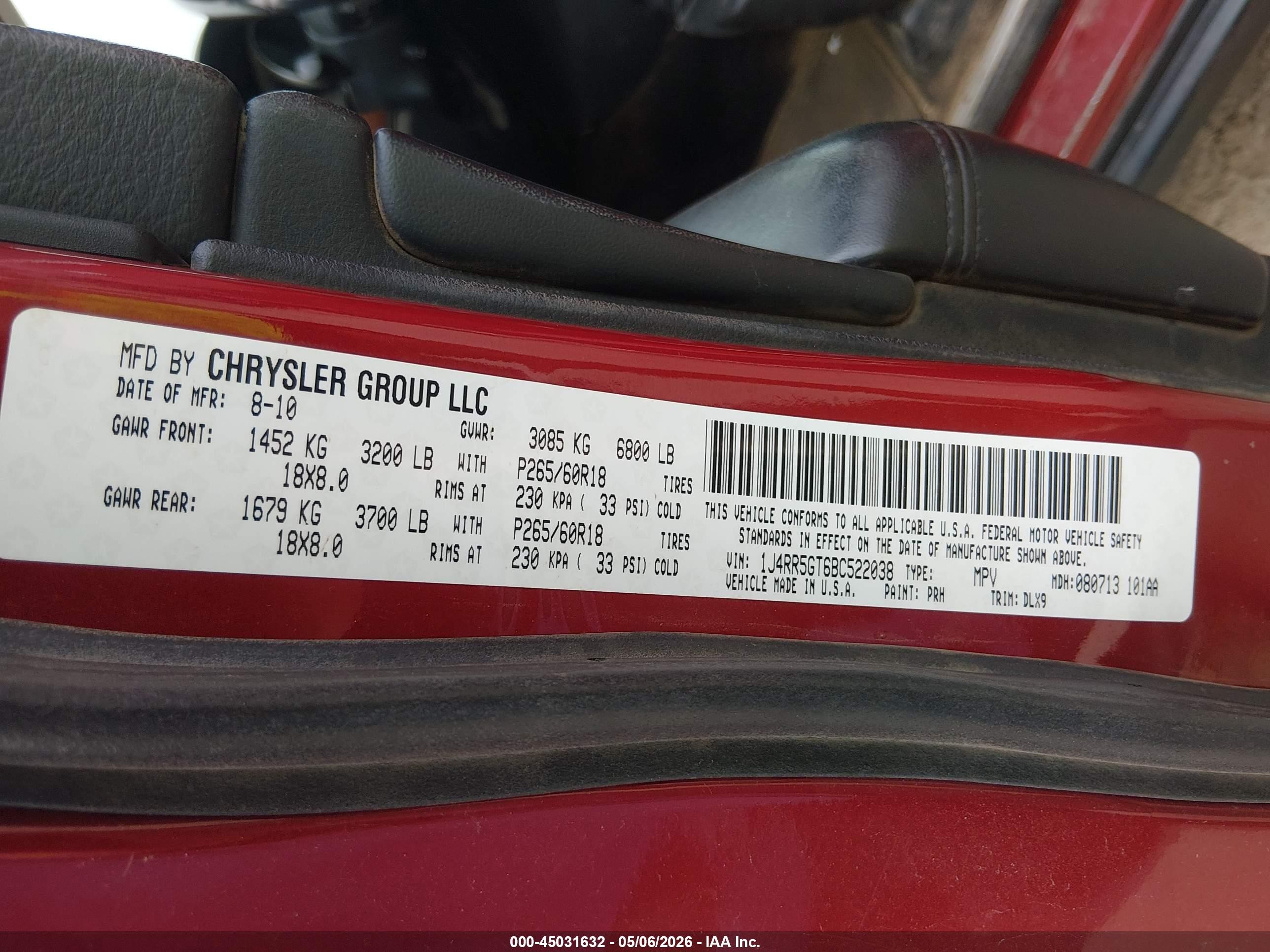 2011 Jeep Grand Cherokee Limited Red vin: 1J4RR5GT6BC522038