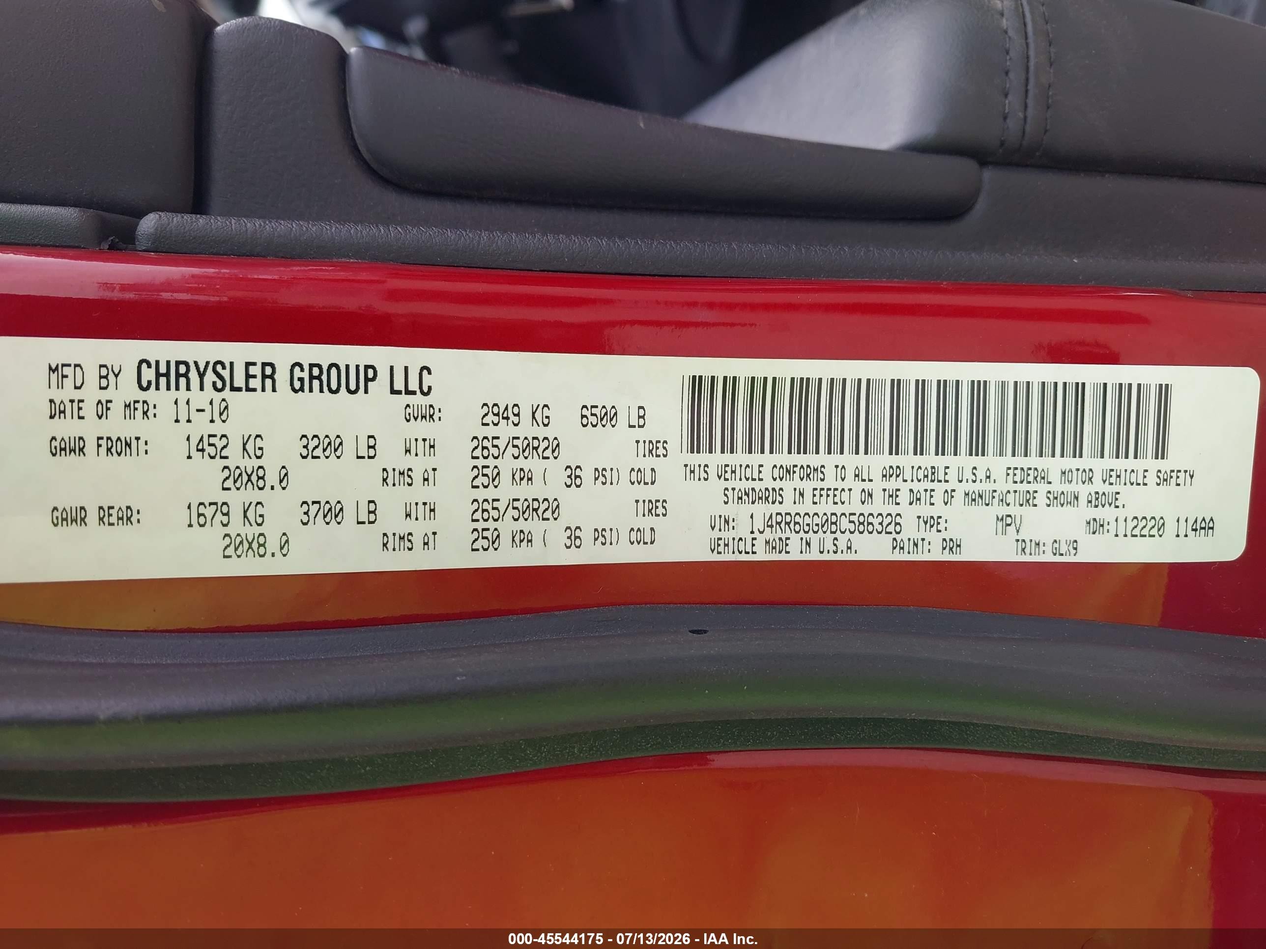 2011 Jeep Grand Cherokee Overland Red vin: 1J4RR6GG0BC586326