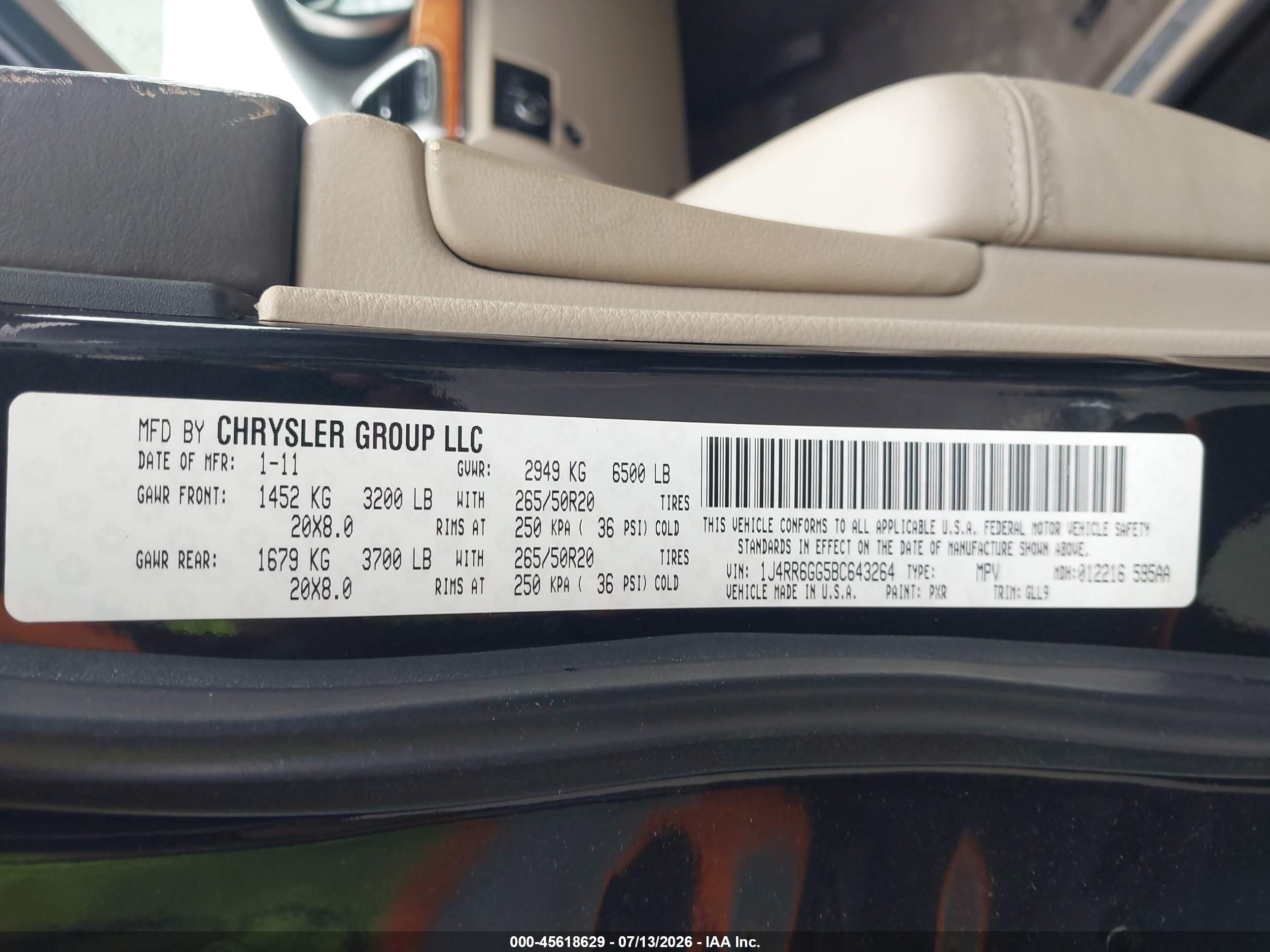 2011 Jeep Grand Cherokee Overland Black vin: 1J4RR6GG5BC643264