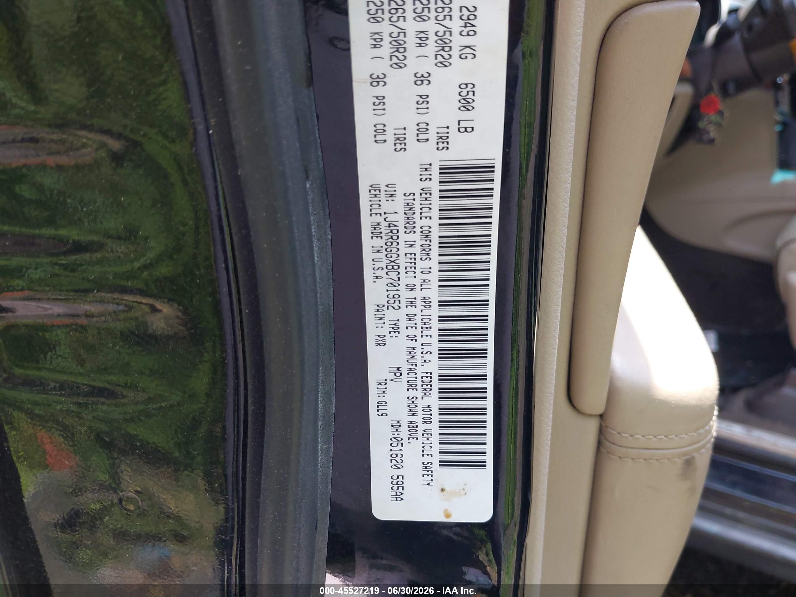 2011 Jeep Grand Cherokee Overland vin: 1J4RR6GGXBC701952