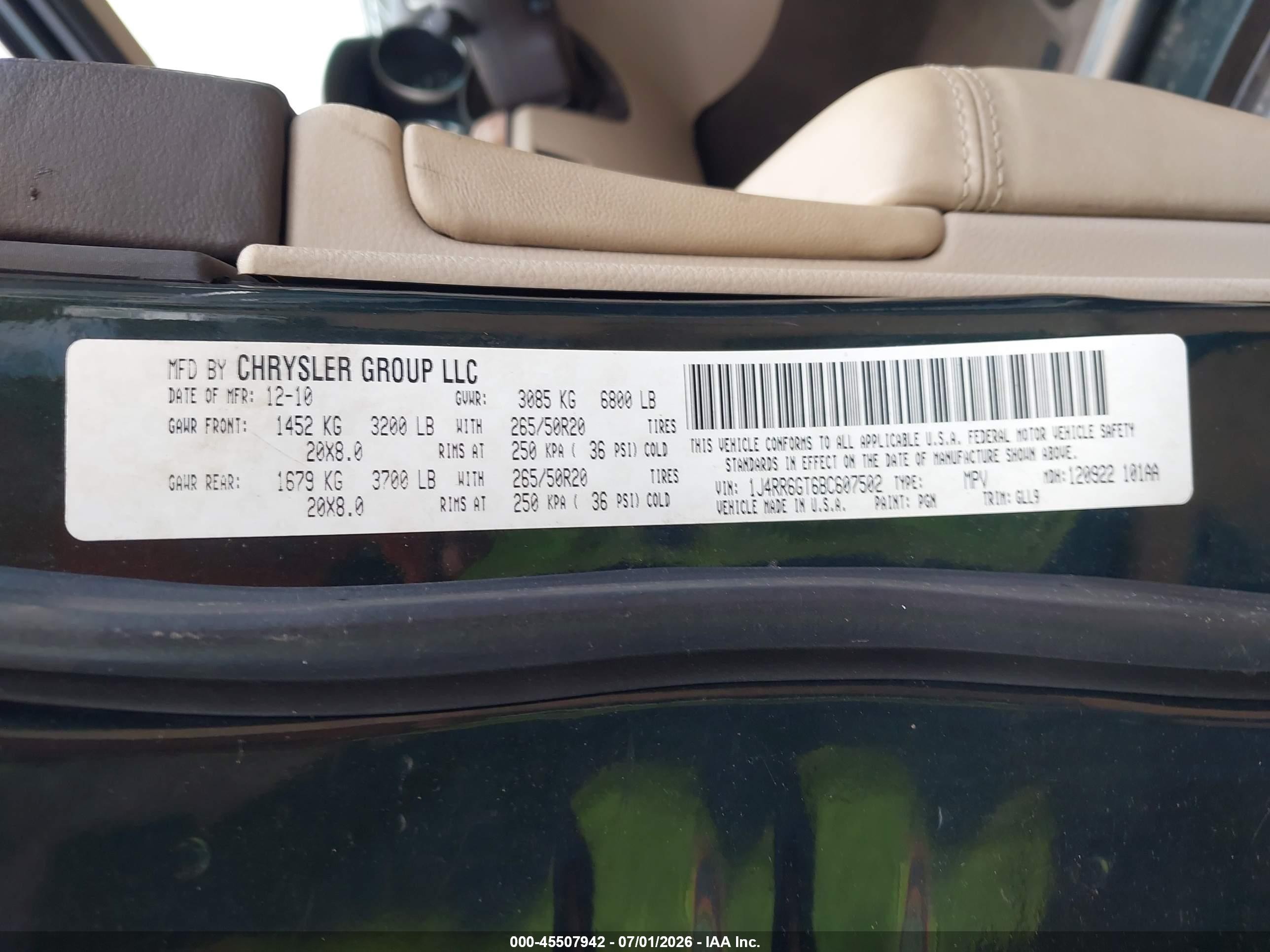 2011 Jeep Grand Cherokee Overland Green vin: 1J4RR6GT6BC607502