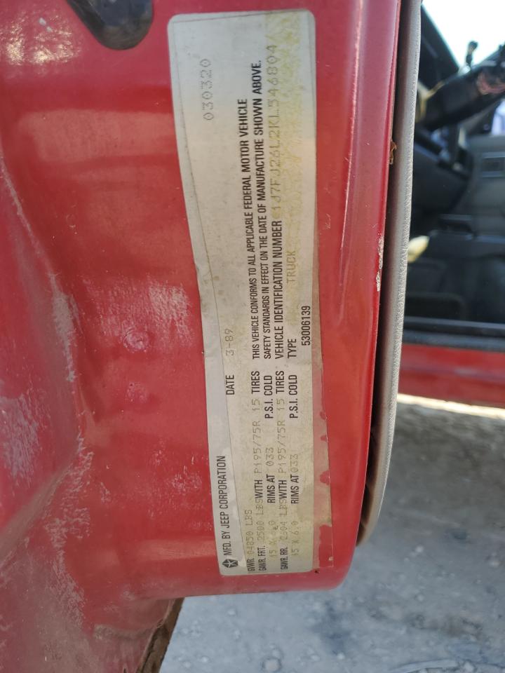 1989 Jeep Comanche Red vin: 1J7FJ26L2KL546804