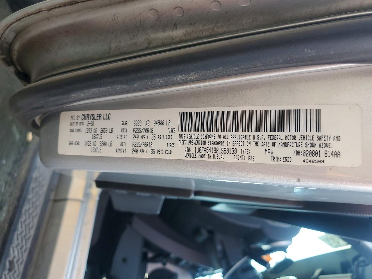 2008 Jeep Wrangler Sahara Silver vin: 1J8FA54198L593139