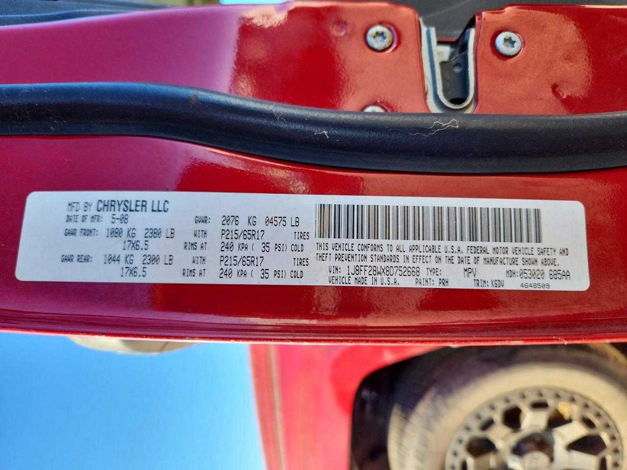 2008 Jeep Patriot Sport Red vin: 1J8FF28WX8D752668