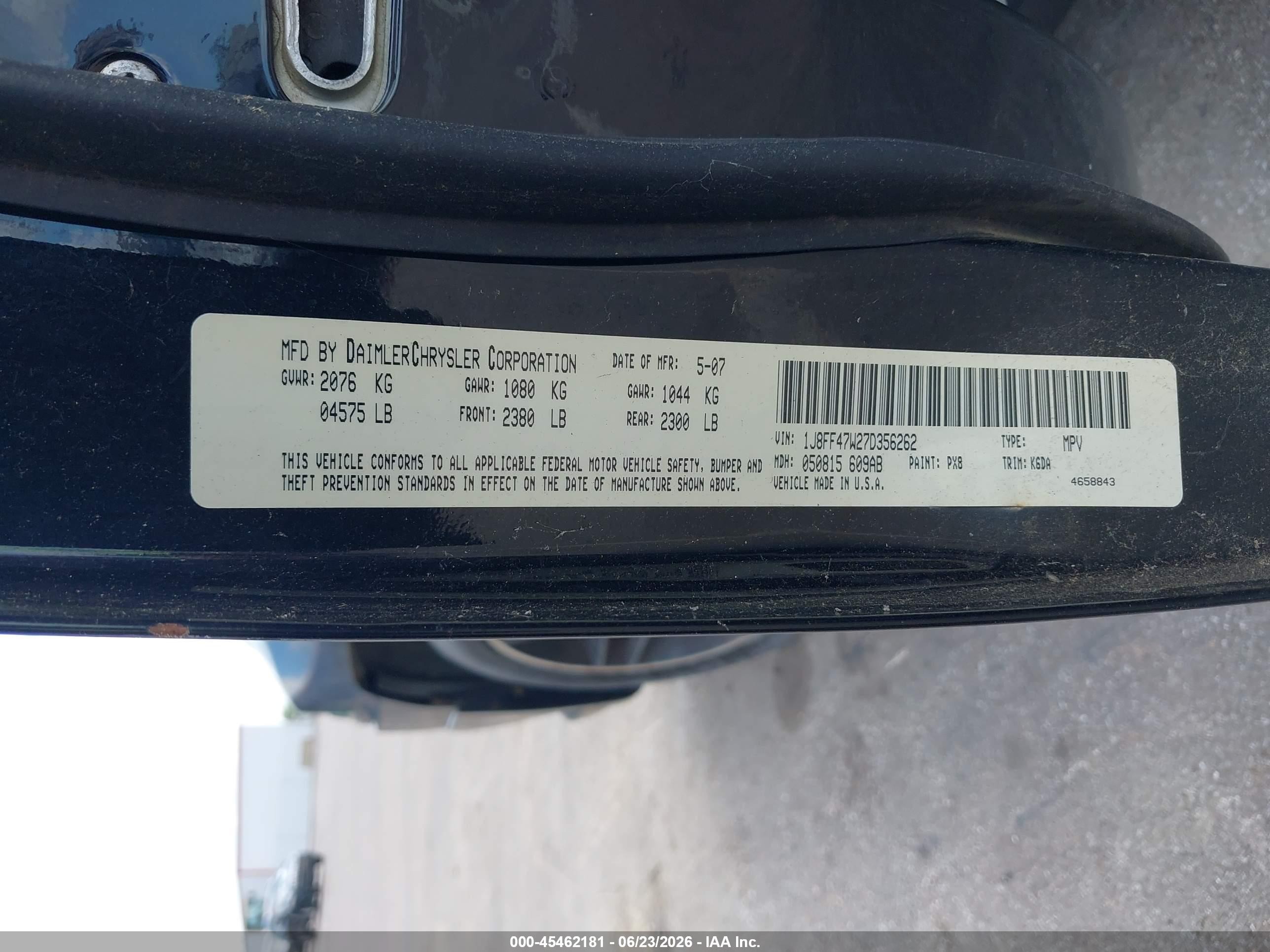 2007 Jeep Compass Sport Black vin: 1J8FF47W27D356262