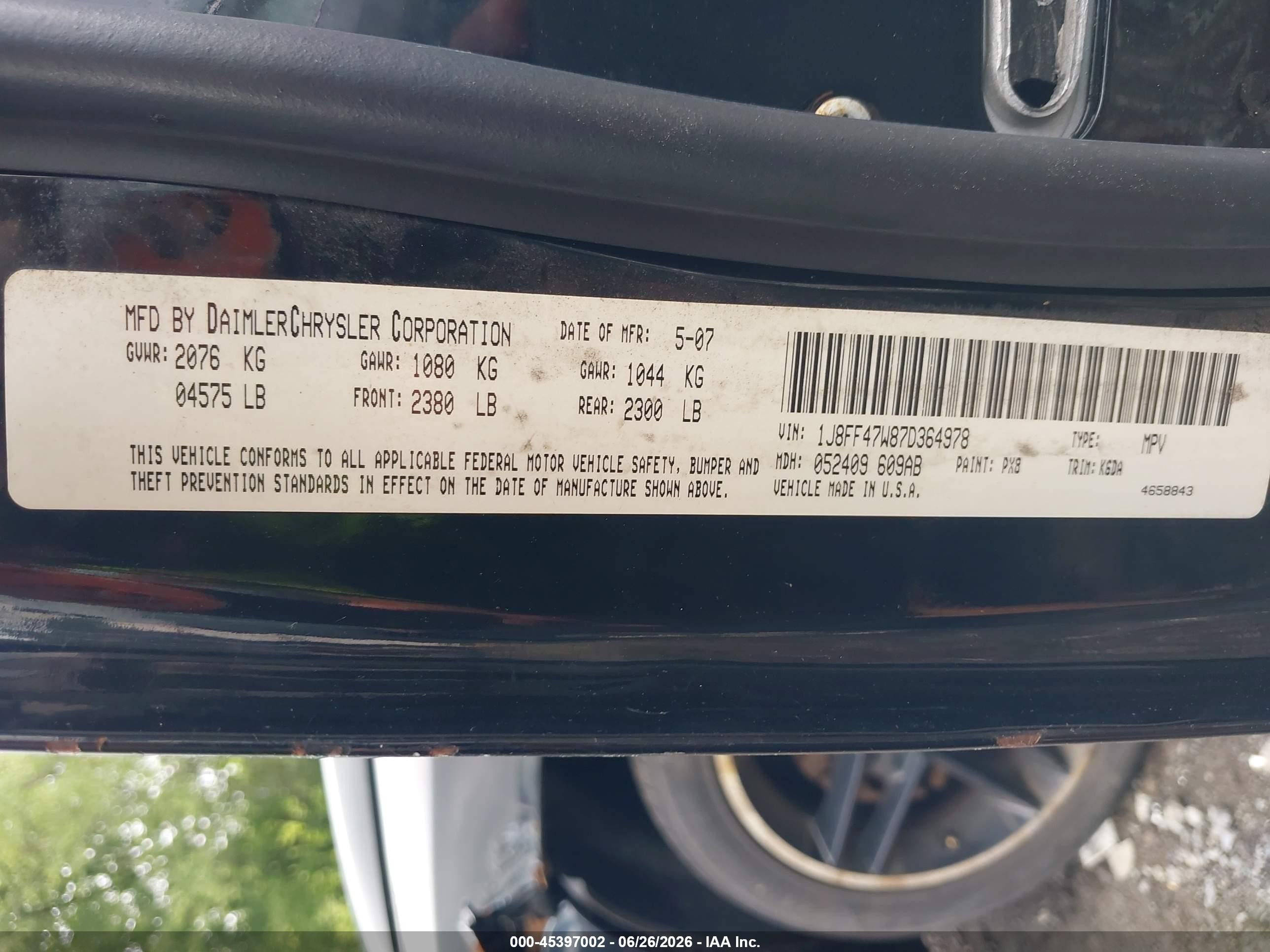 2007 Jeep Compass Sport Black vin: 1J8FF47W87D364978