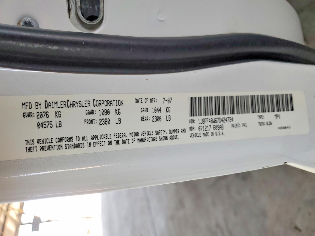 2007 Jeep Patriot Limit Белый vin: 1J8FF48W67D424724