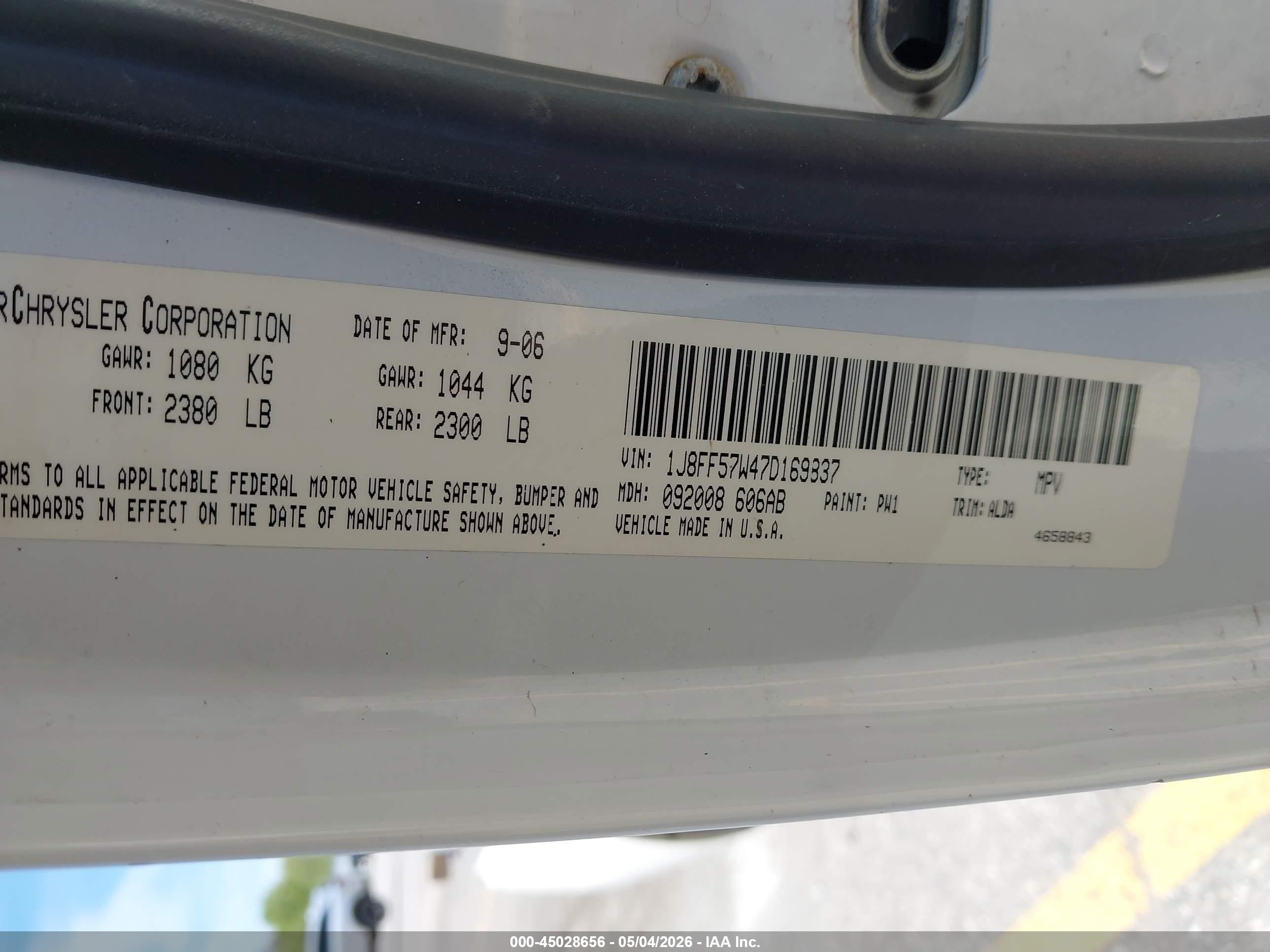 2007 Jeep Compass Limited White vin: 1J8FF57W47D169837