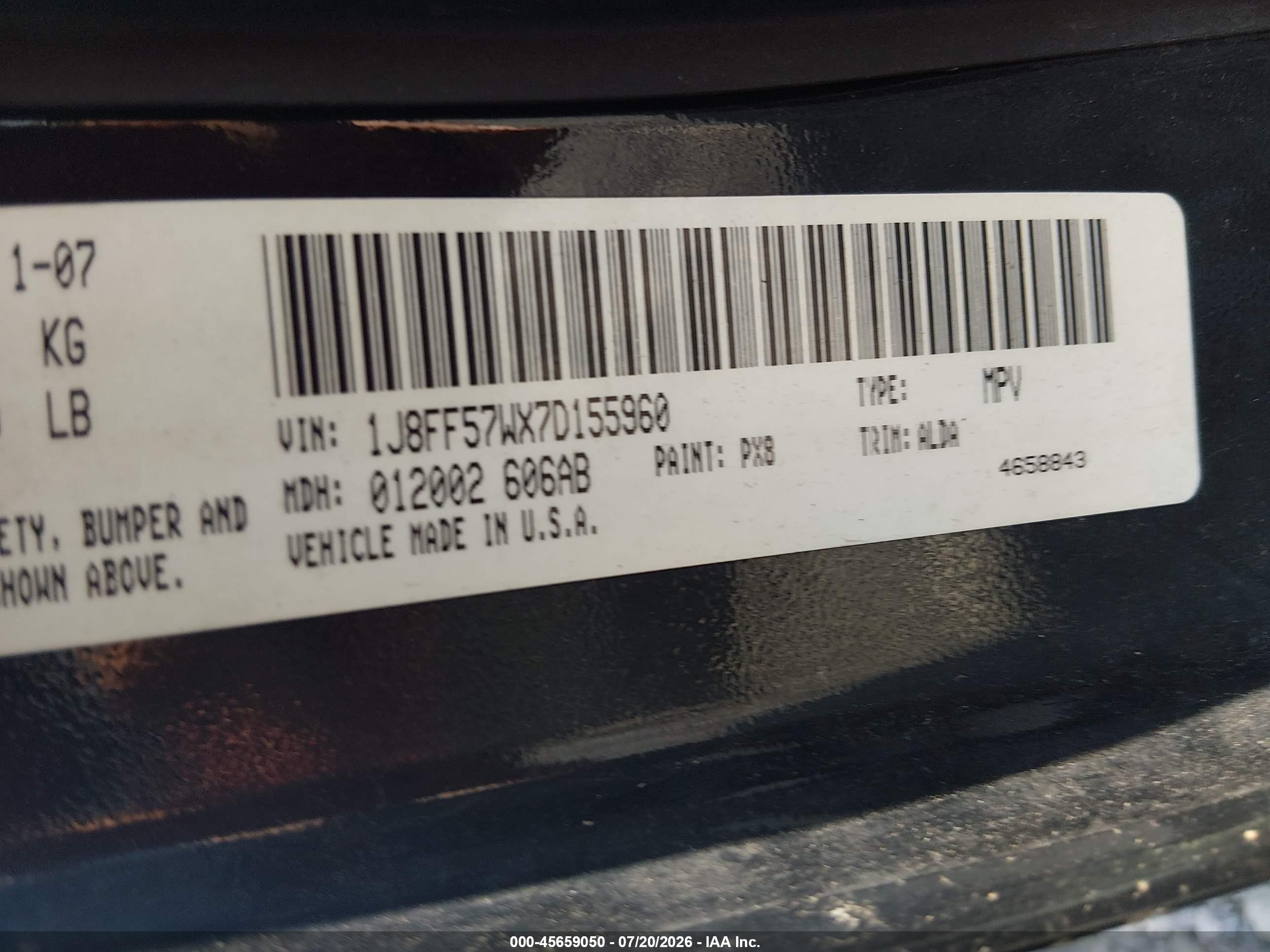 2007 Jeep Compass Limited Black vin: 1J8FF57WX7D155960