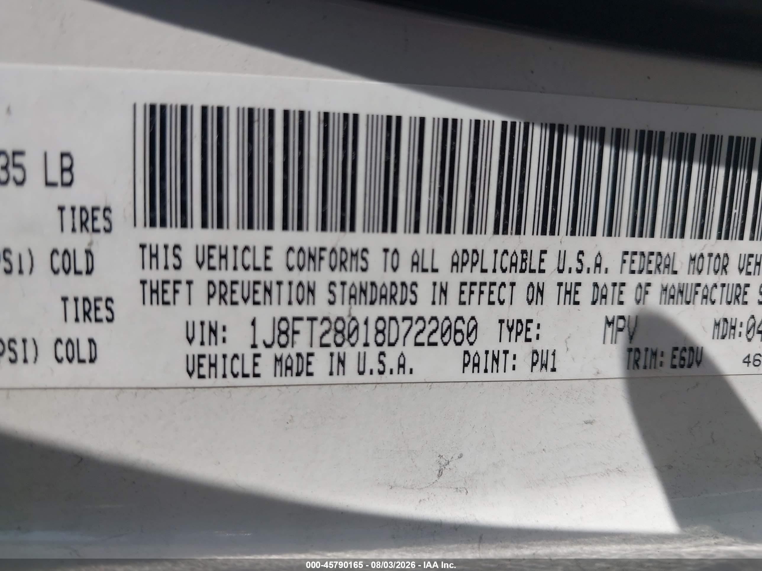 2008 Jeep Patriot Sport White vin: 1J8FT28018D722060
