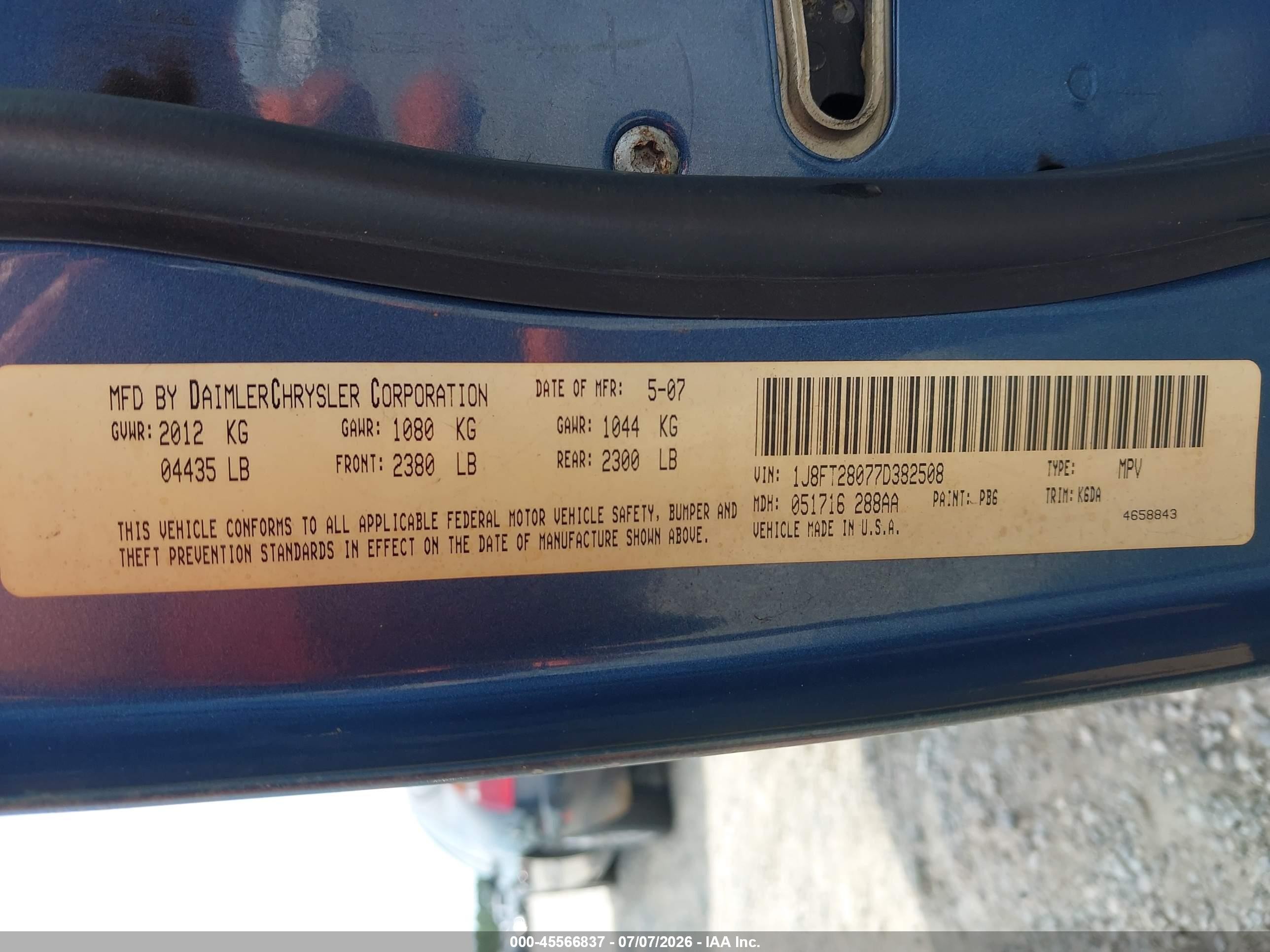 2007 Jeep Patriot Sport Blue vin: 1J8FT28077D382508