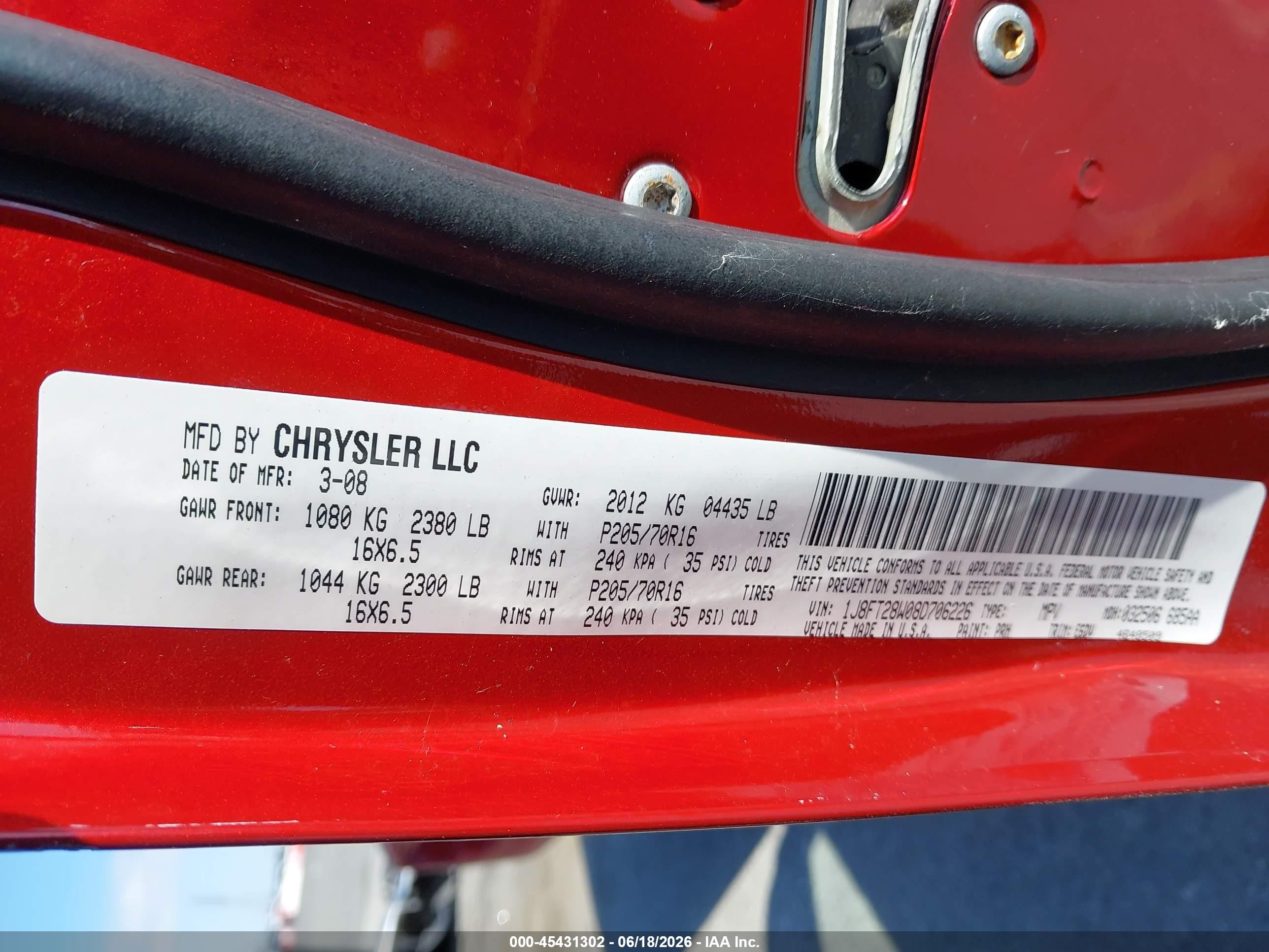 2008 Jeep Patriot Sport Red vin: 1J8FT28W08D706226