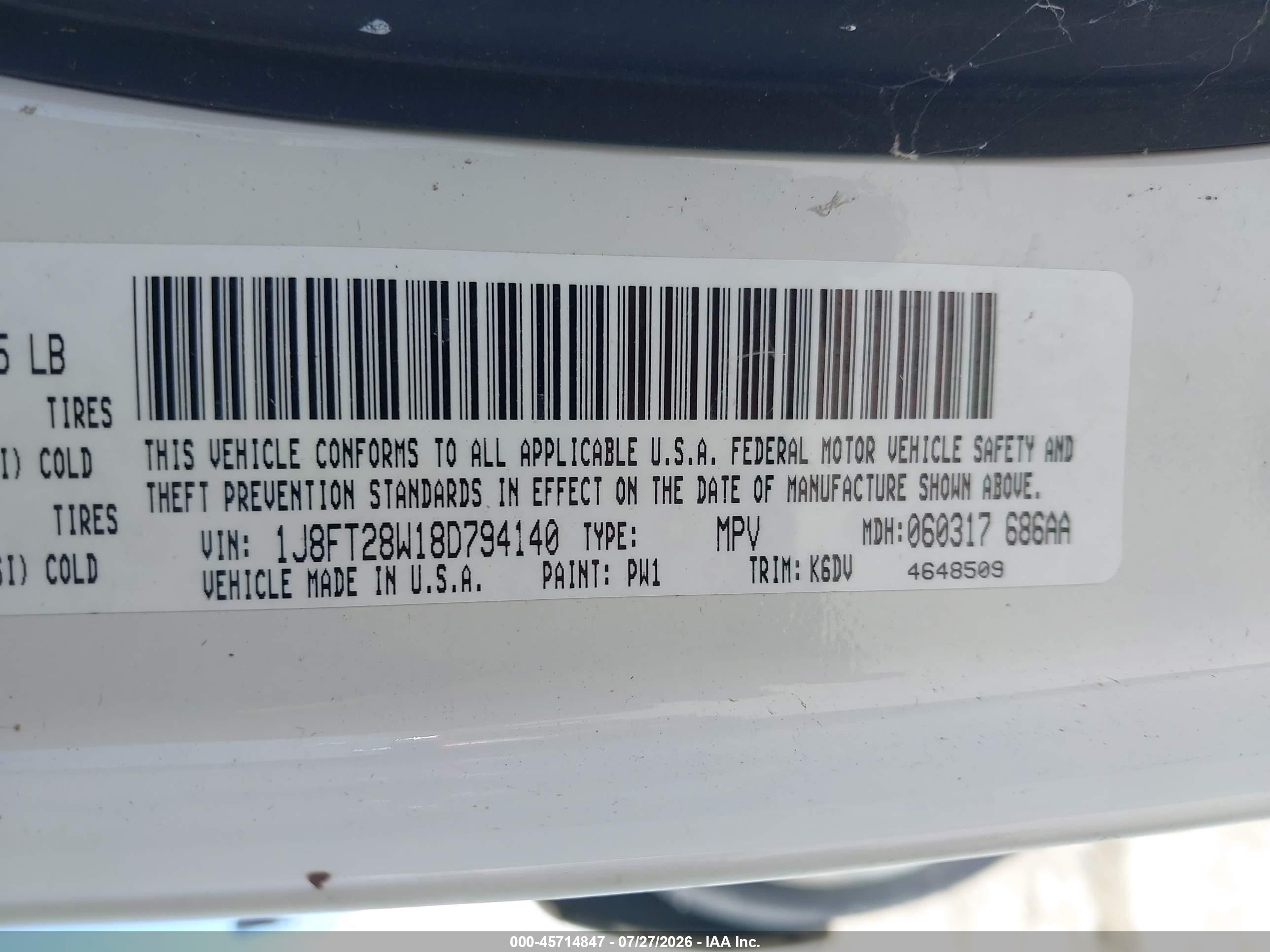 2008 Jeep Patriot Sport White vin: 1J8FT28W18D794140