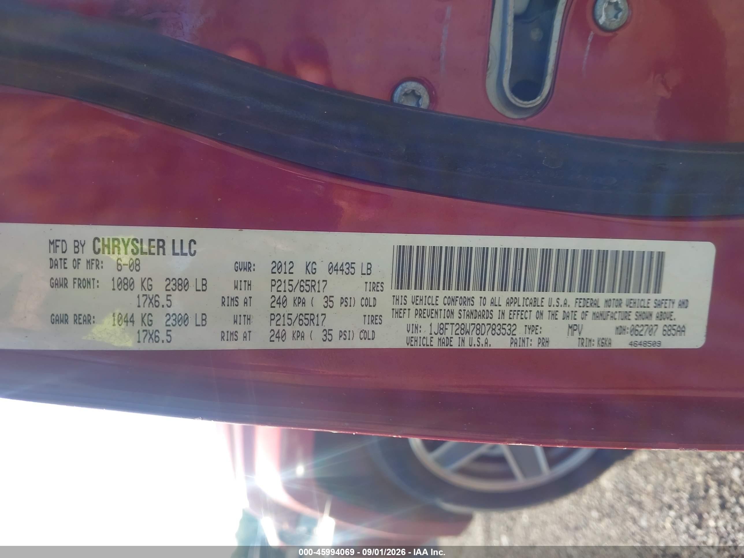 2008 Jeep Patriot Sport Red vin: 1J8FT28W78D783532