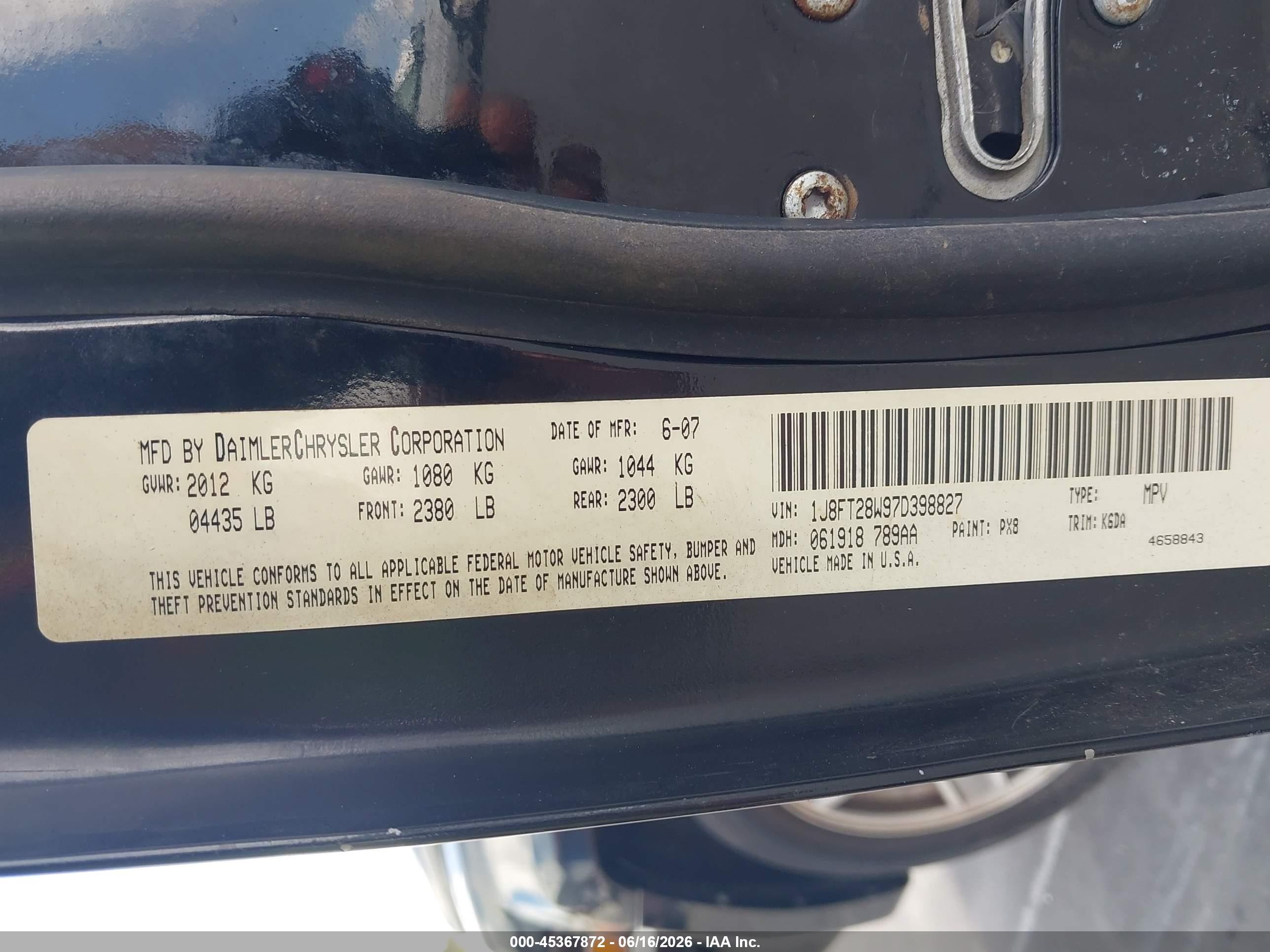 2007 Jeep Patriot Sport Black vin: 1J8FT28W97D398827