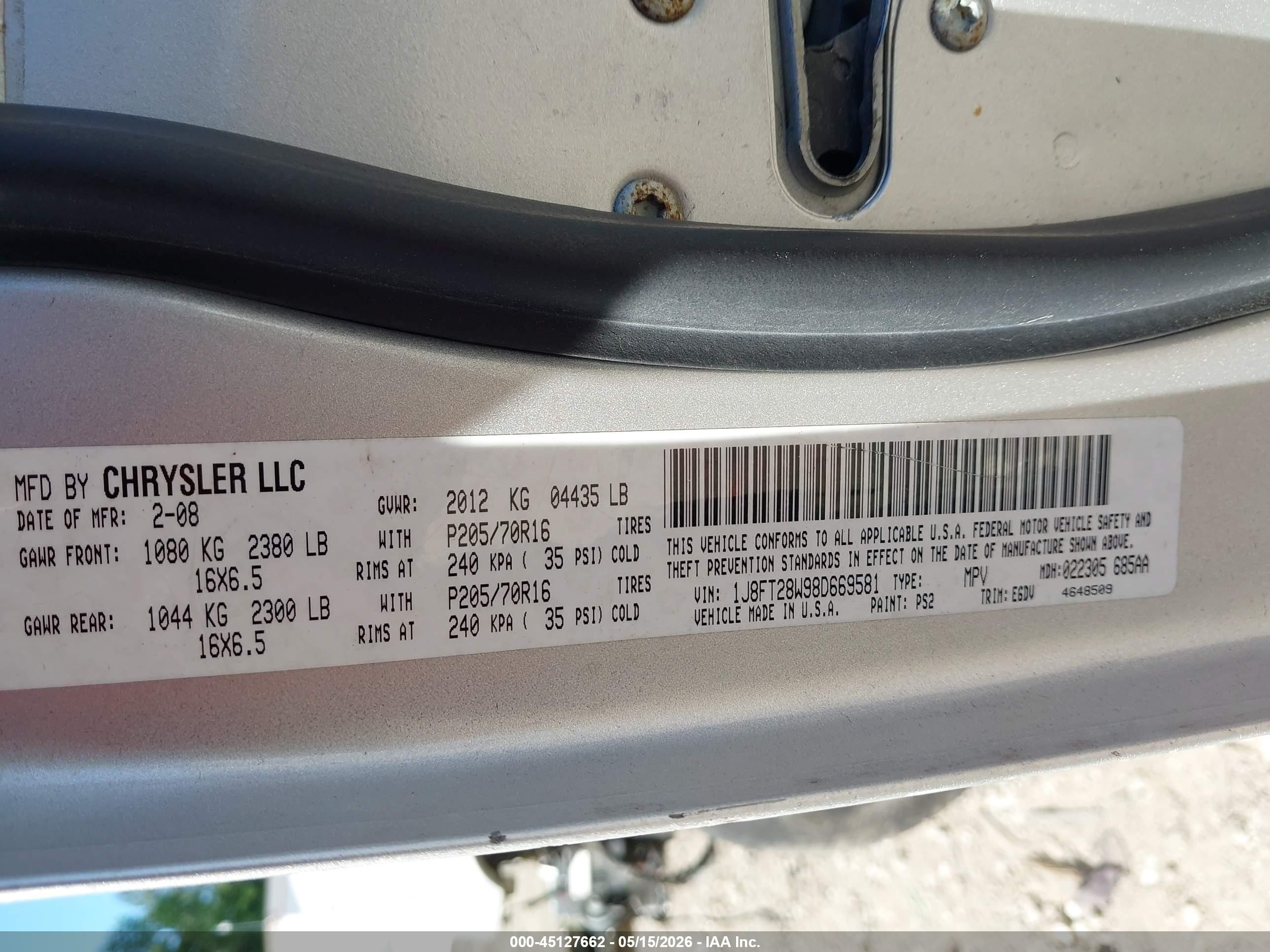 2008 Jeep Patriot Sport Серебряный vin: 1J8FT28W98D669581