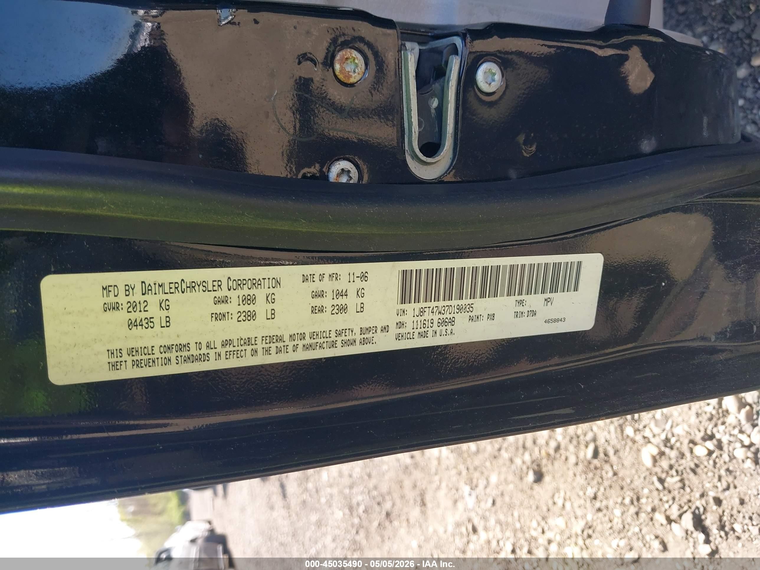 2007 Jeep Compass Sport Черный vin: 1J8FT47W37D190035