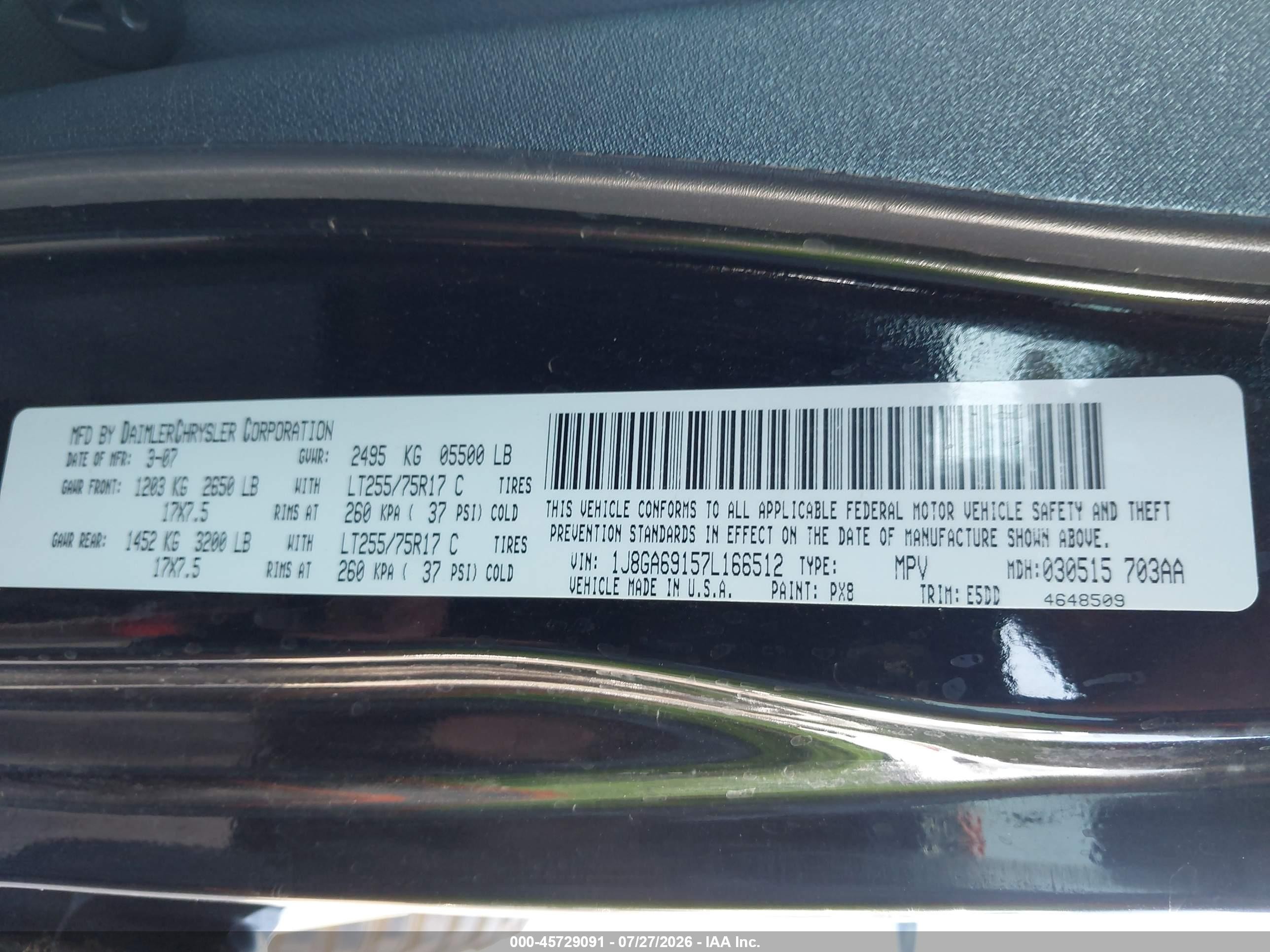2007 Jeep Wrangler   Black vin: 1J8GA69157L166512