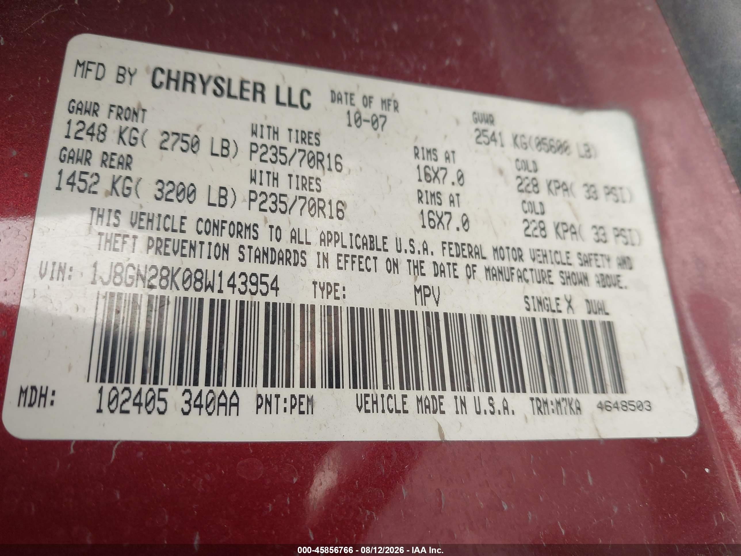 2008 Jeep Liberty Sport Maroon vin: 1J8GN28K08W143954