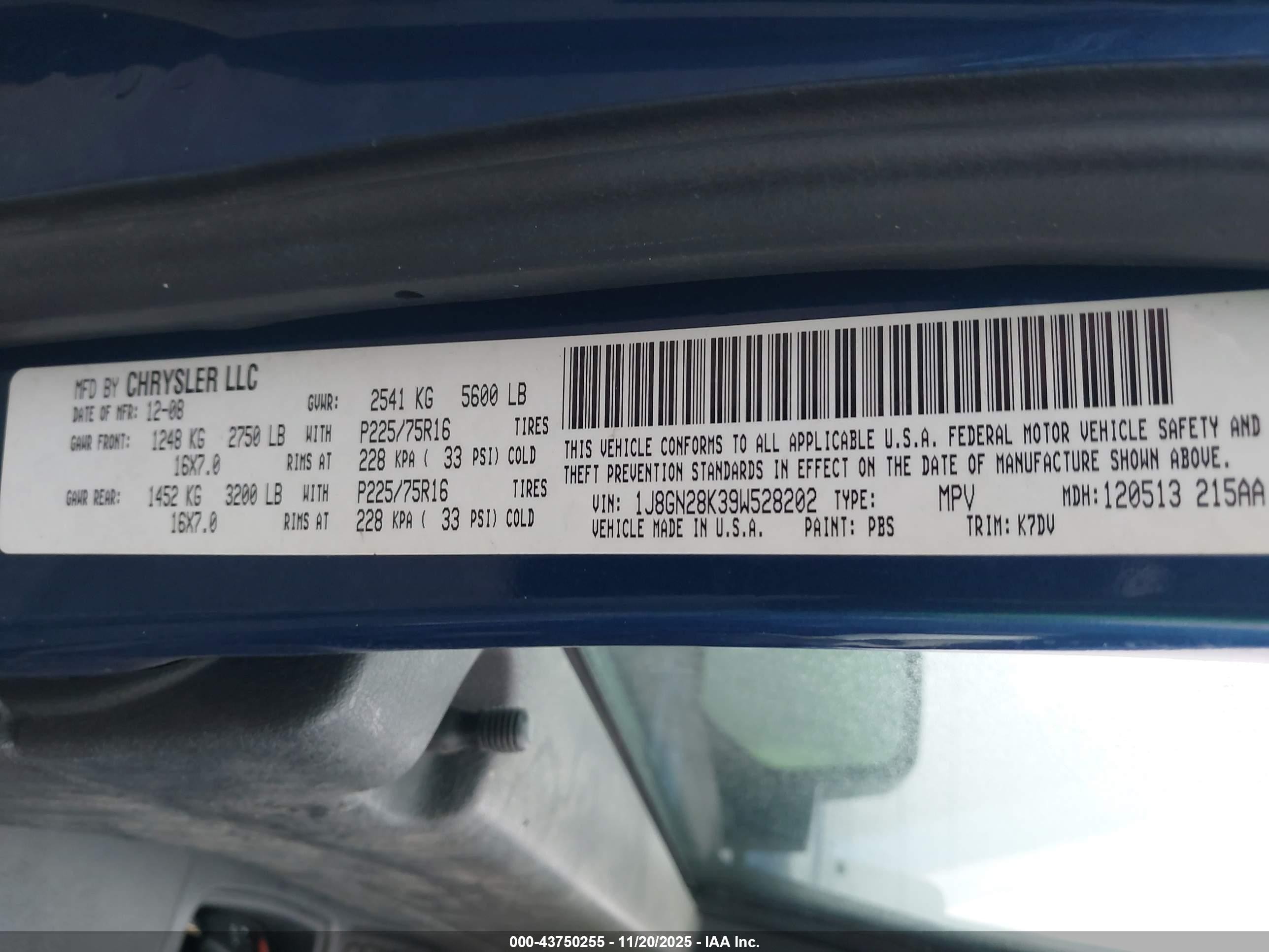 2009 Jeep Liberty Sport Blue vin: 1J8GN28K39W528202