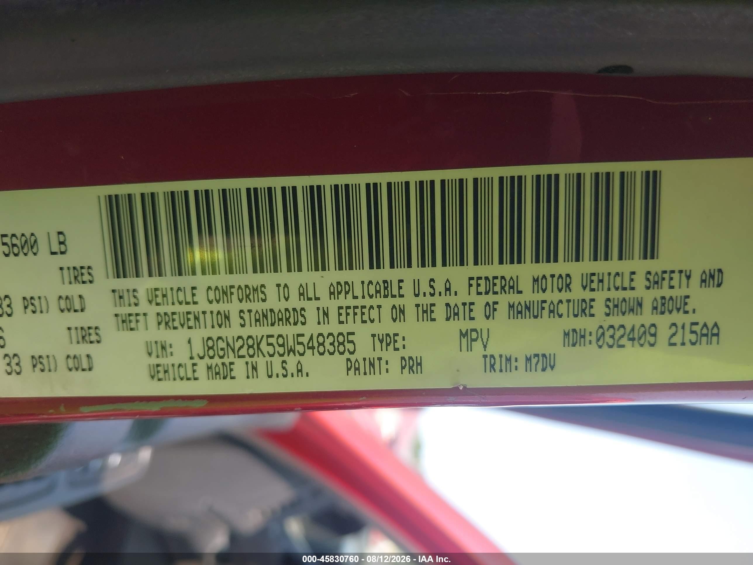2009 Jeep Liberty Sport Red vin: 1J8GN28K59W548385