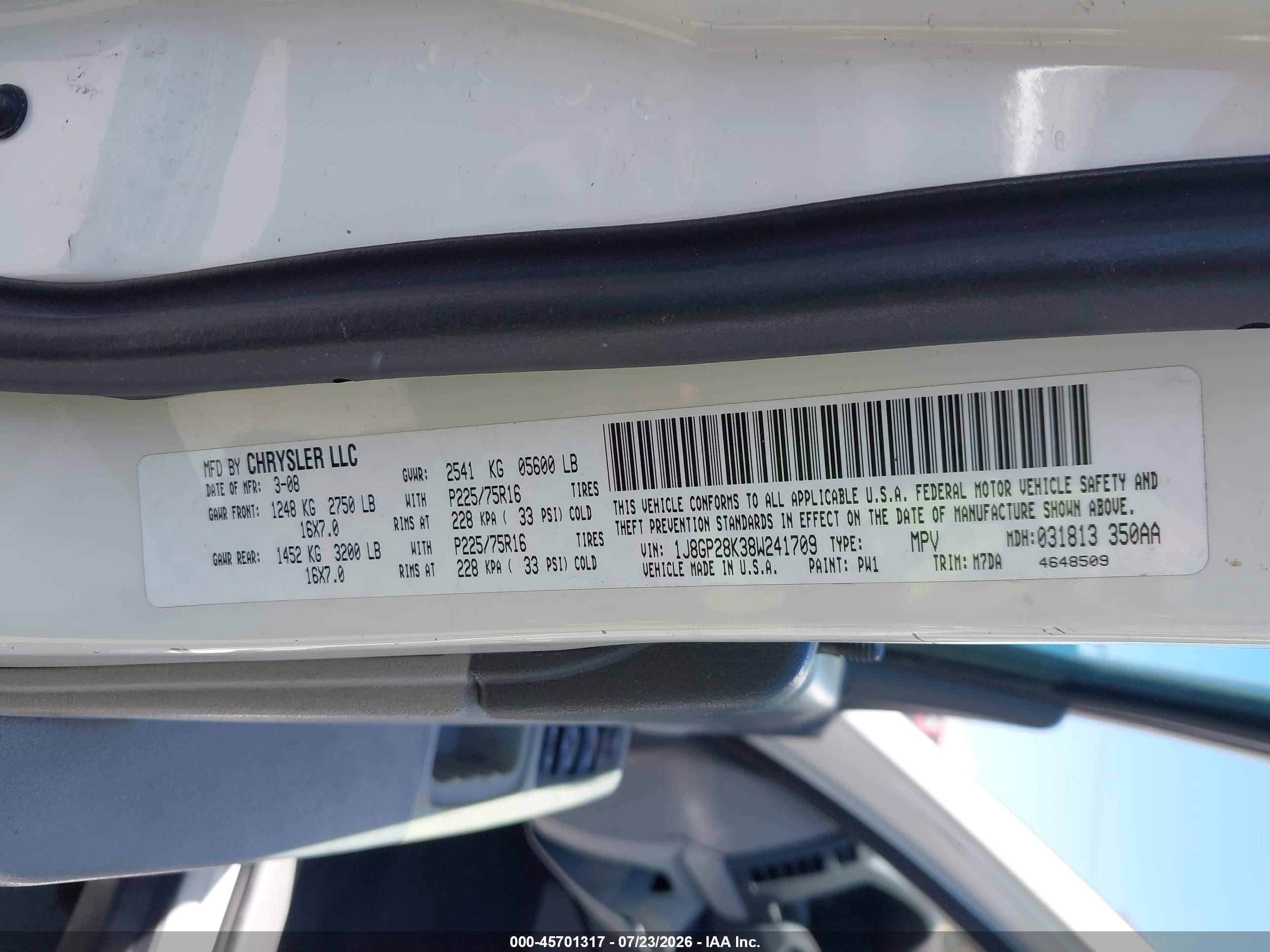 2008 Jeep Liberty Sport White vin: 1J8GP28K38W241709