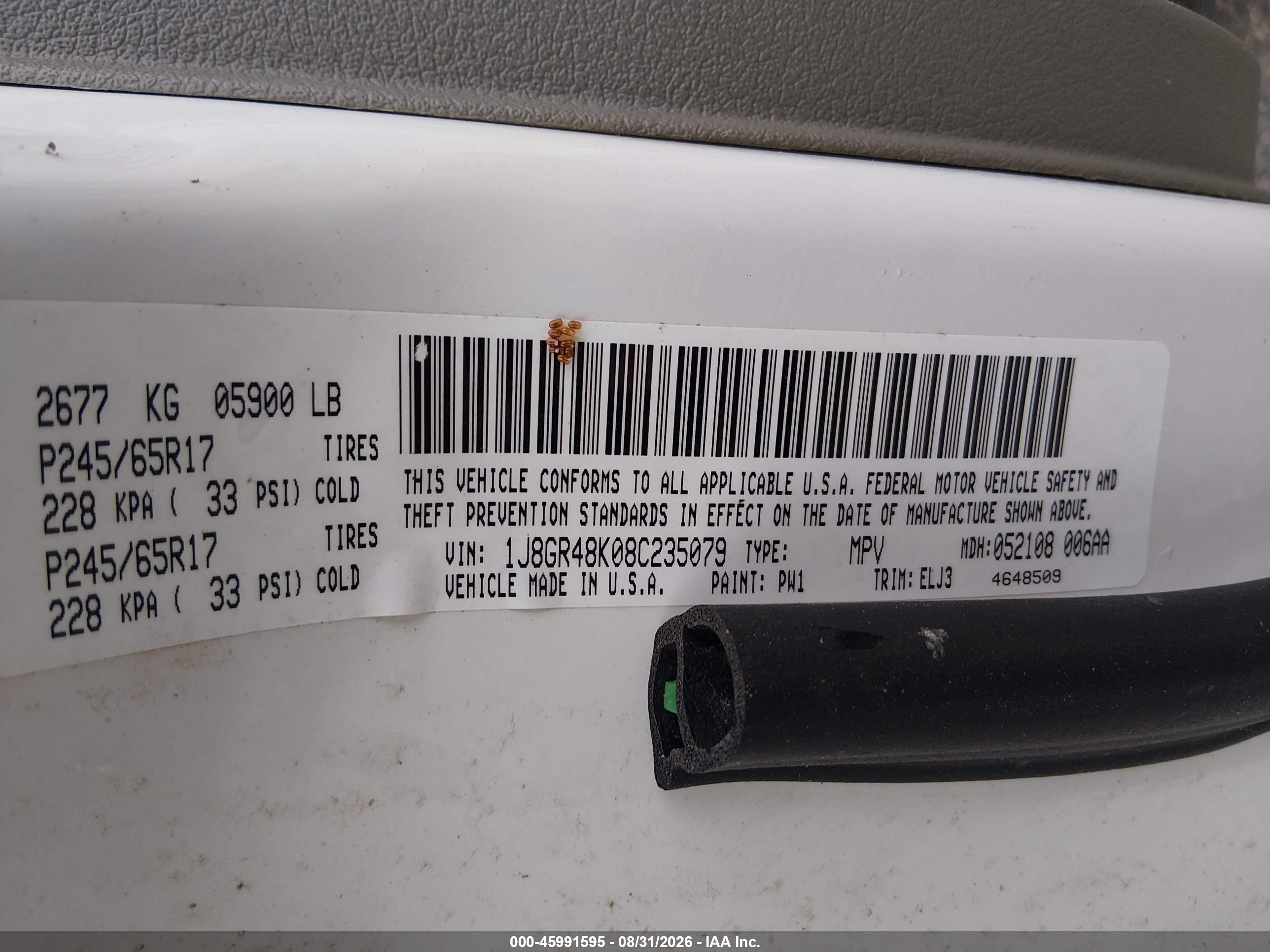 2008 Jeep Grand Cherokee Laredo Белый vin: 1J8GR48K08C235079