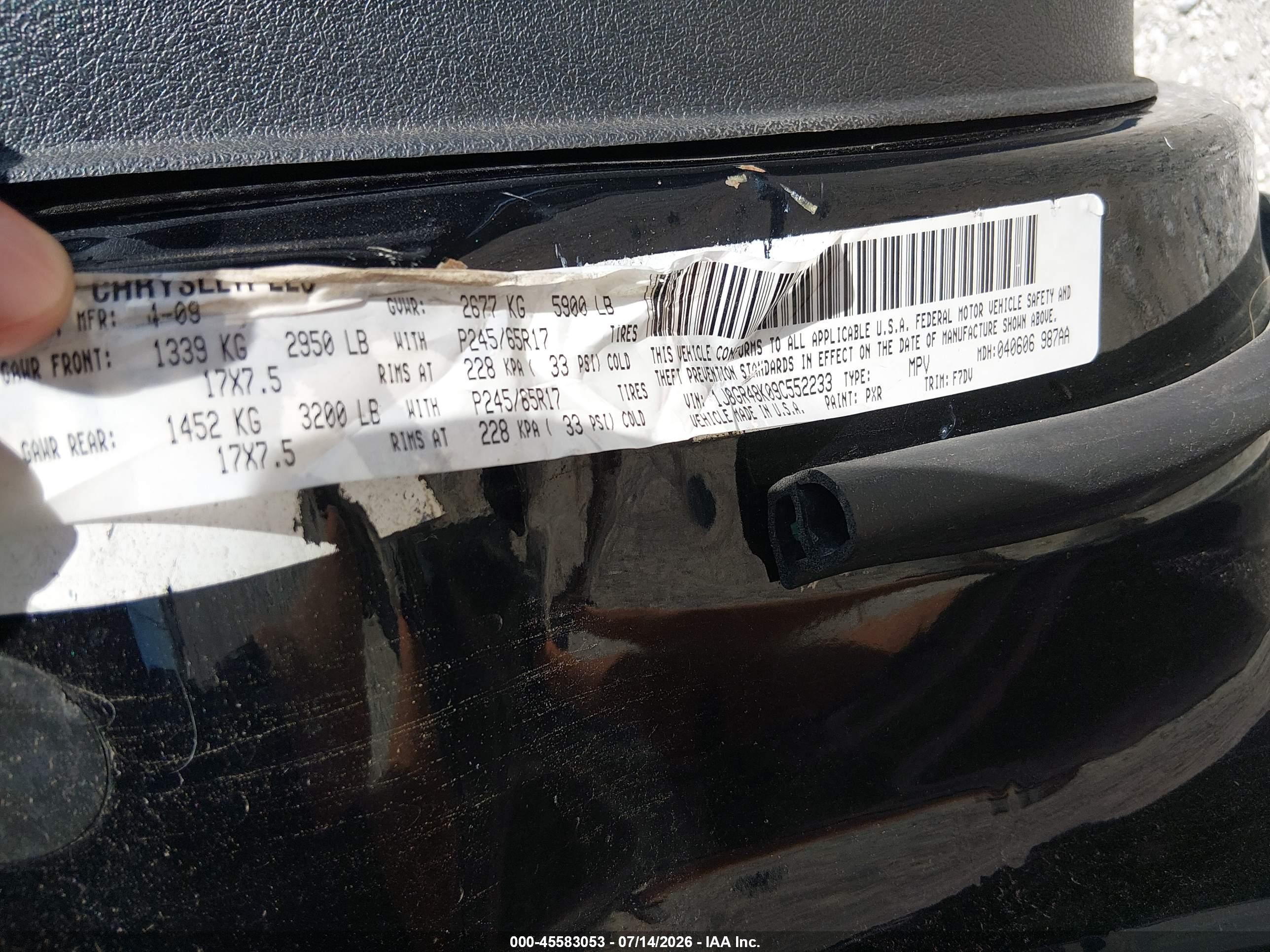 2009 Jeep Grand Cherokee Laredo Black vin: 1J8GR48K09C552233