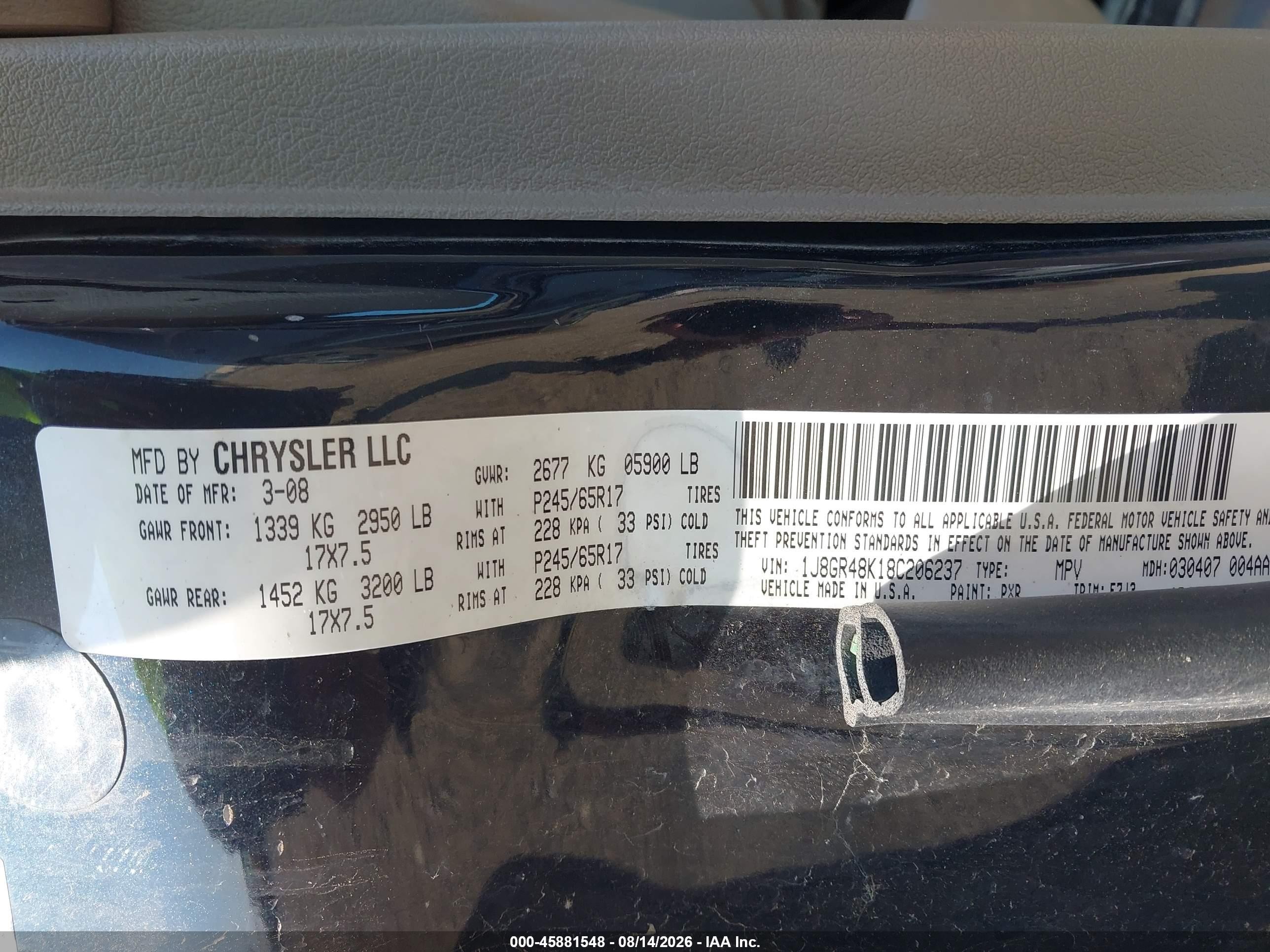 2008 Jeep Grand Cherokee Laredo Black vin: 1J8GR48K18C206237