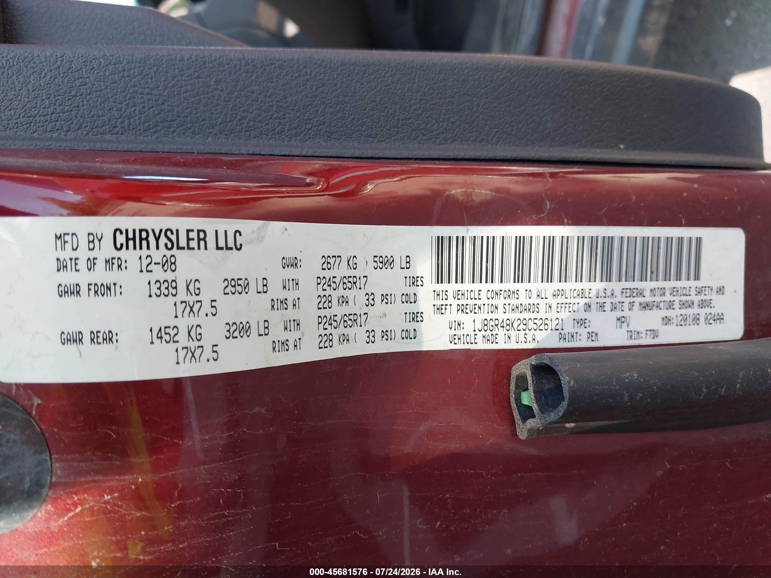 2009 Jeep Grand Cherokee Laredo Red vin: 1J8GR48K29C526121