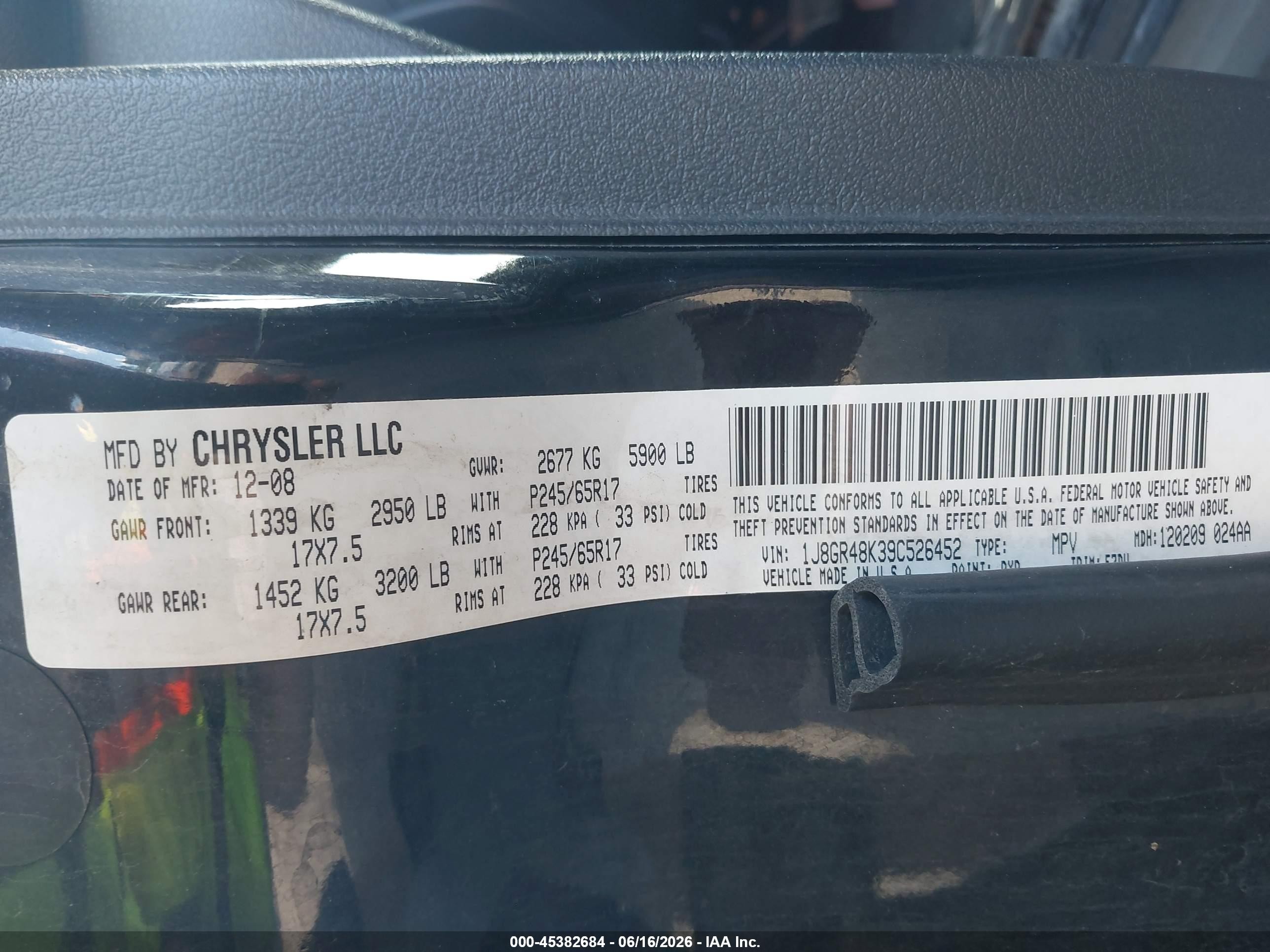 2009 Jeep Grand Cherokee Laredo Black vin: 1J8GR48K39C526452