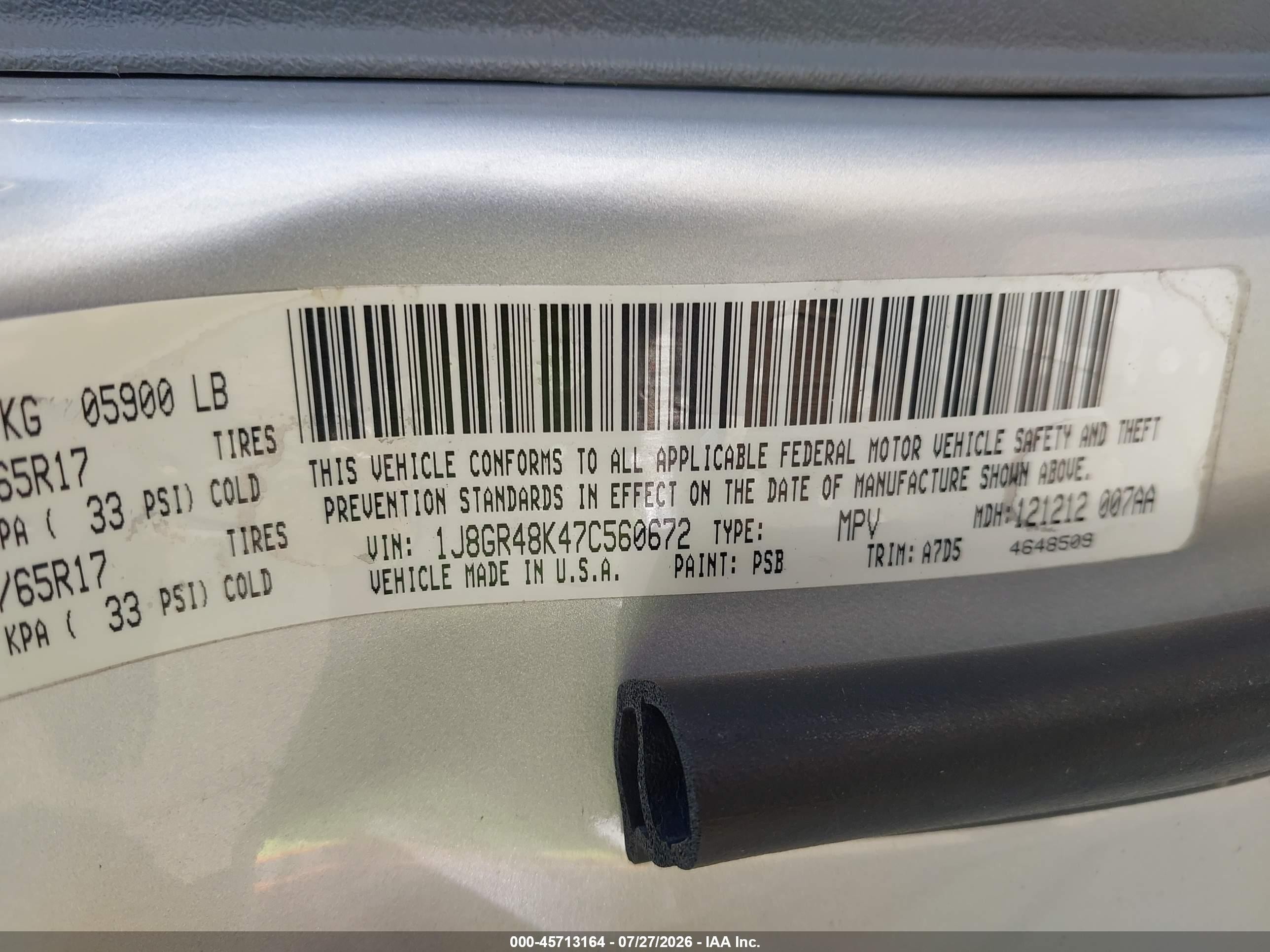 2007 Jeep Grand Cherokee Laredo Silver vin: 1J8GR48K47C560672