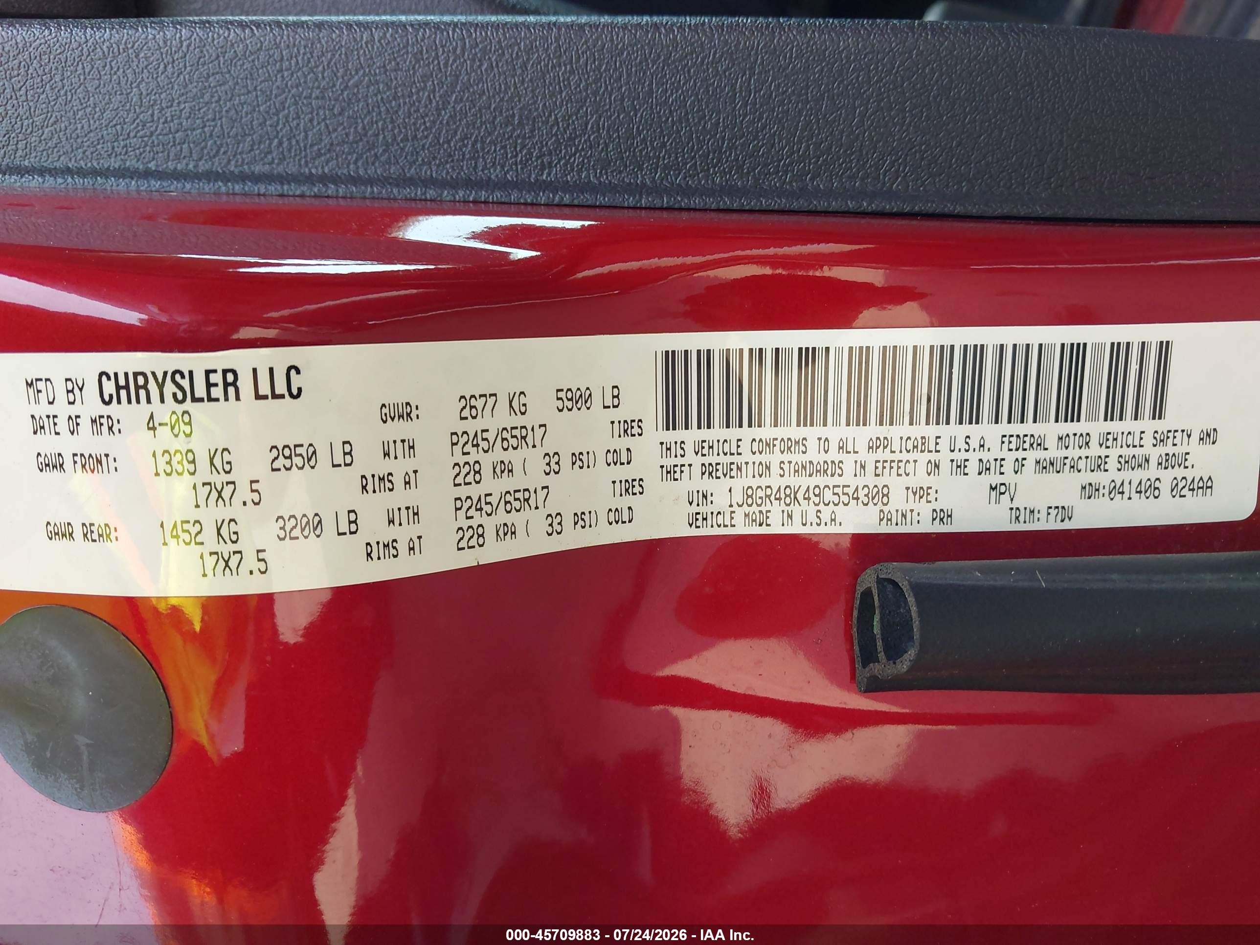 2009 Jeep Grand Cherokee Laredo Red vin: 1J8GR48K49C554308