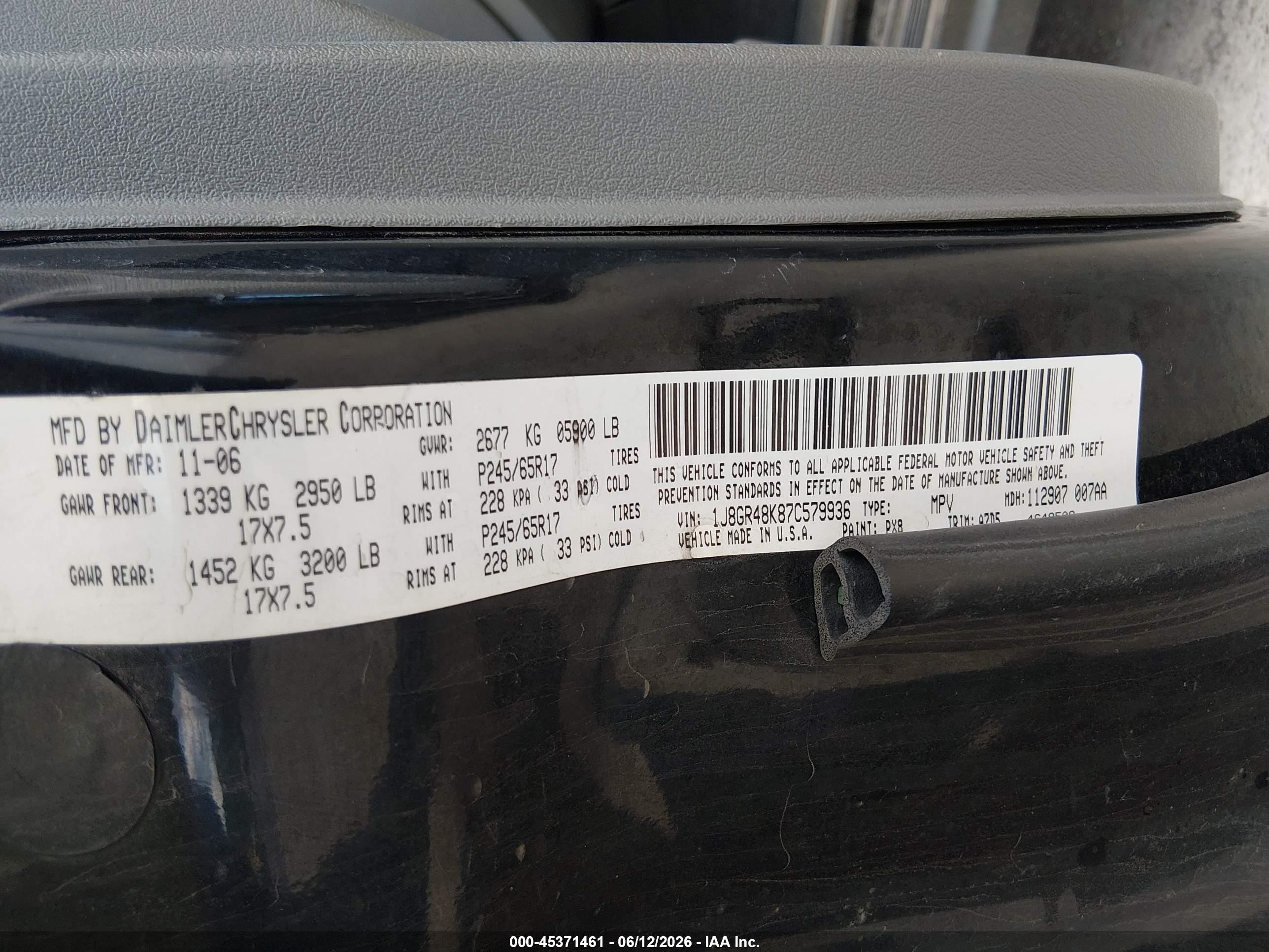 2007 Jeep Grand Cherokee Laredo Black vin: 1J8GR48K87C579936