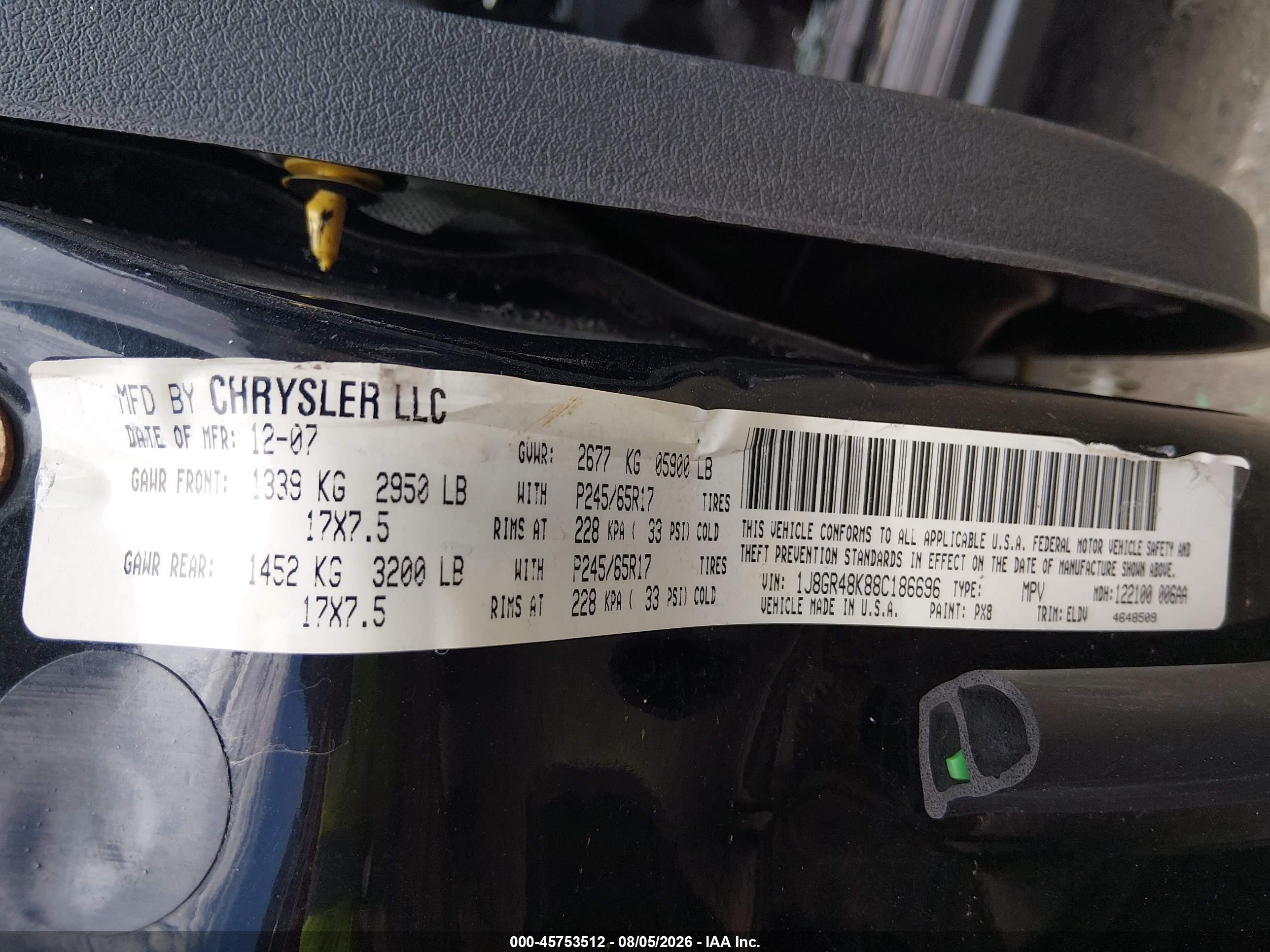 2008 Jeep Grand Cherokee Laredo Black vin: 1J8GR48K88C186696