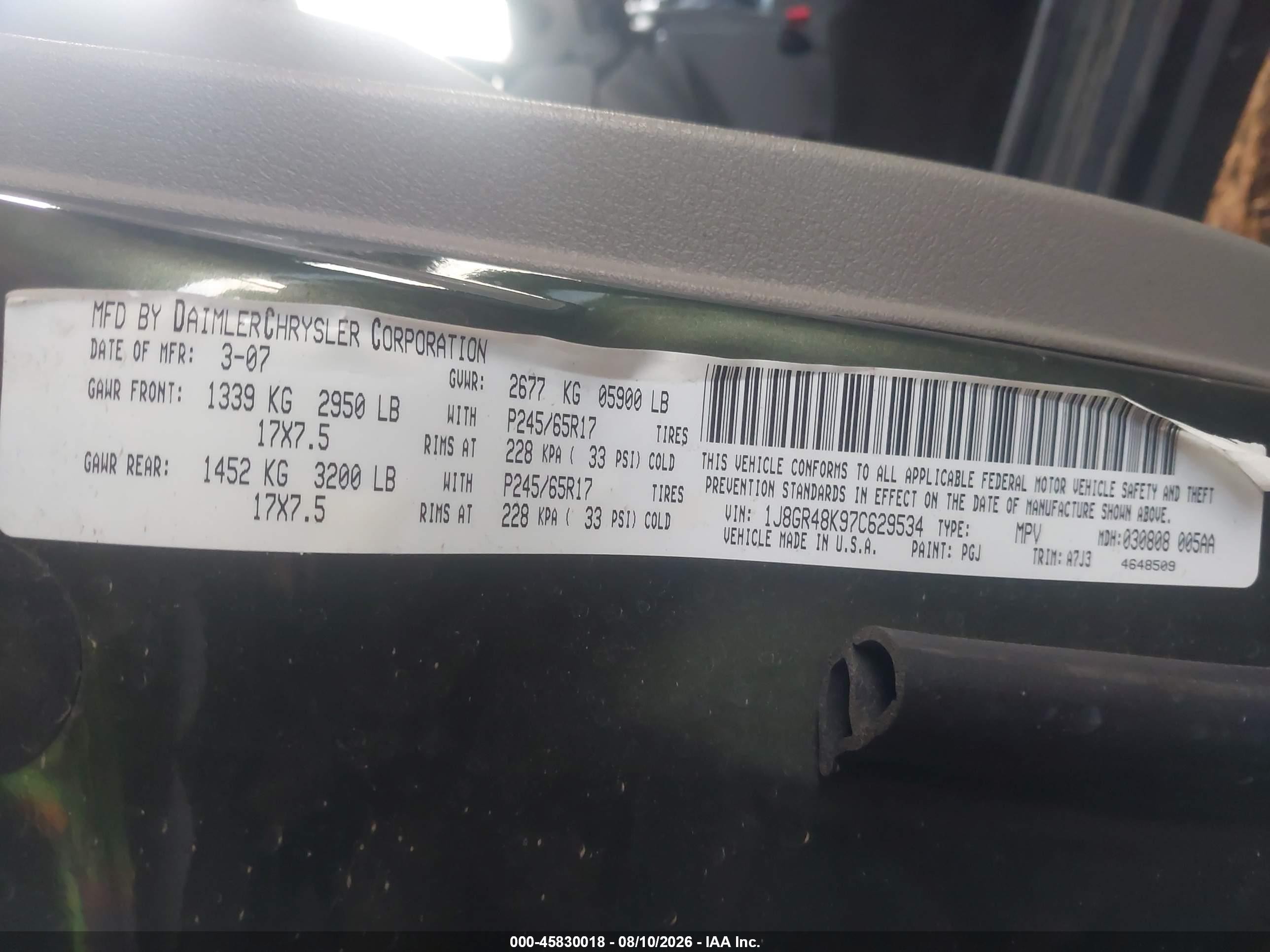 2007 Jeep Grand Cherokee Laredo Green vin: 1J8GR48K97C629534